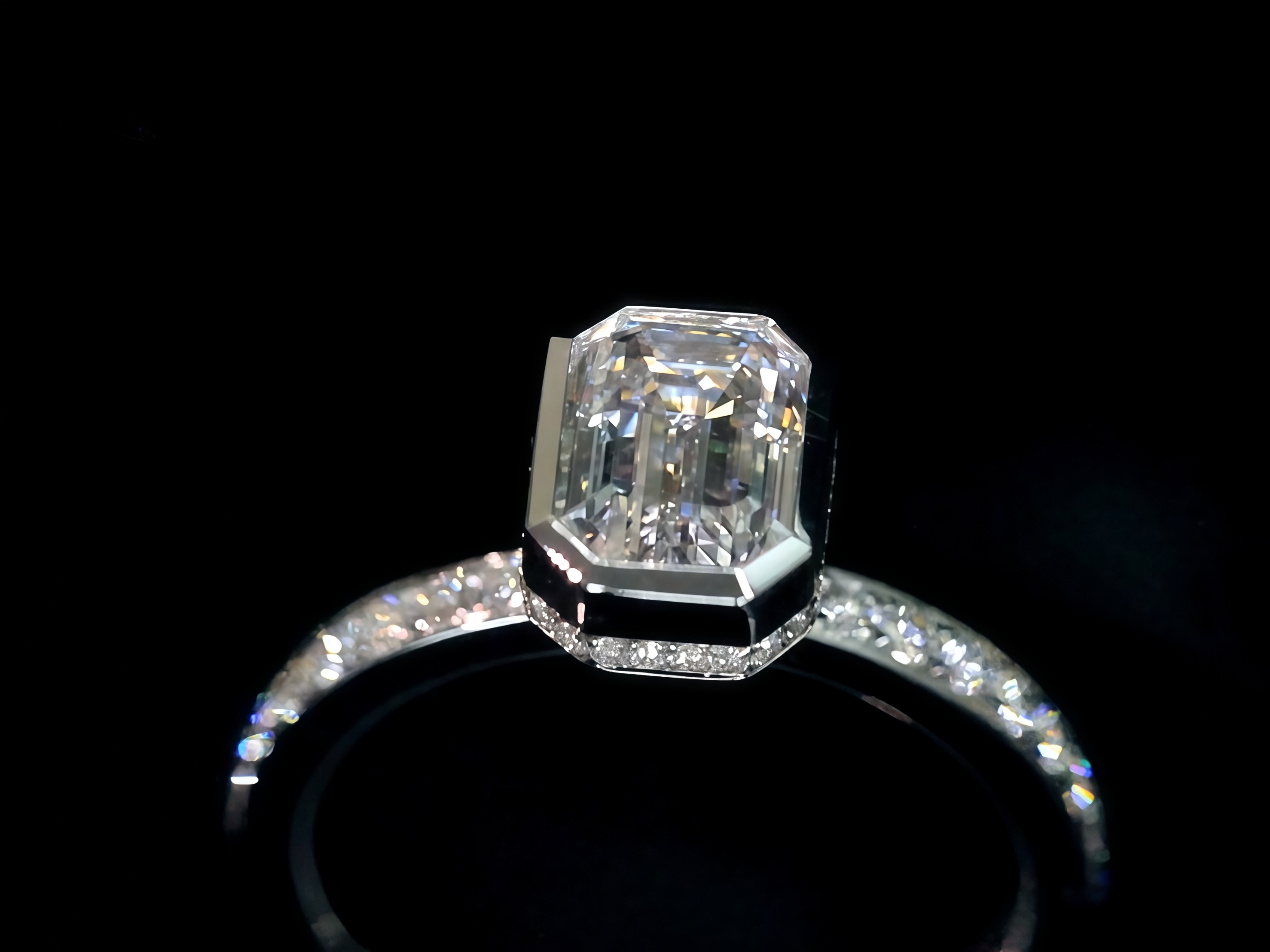 1.58 Carat Emerald-Cut Bezel Vintage Lab Diamond Engagement Ring
