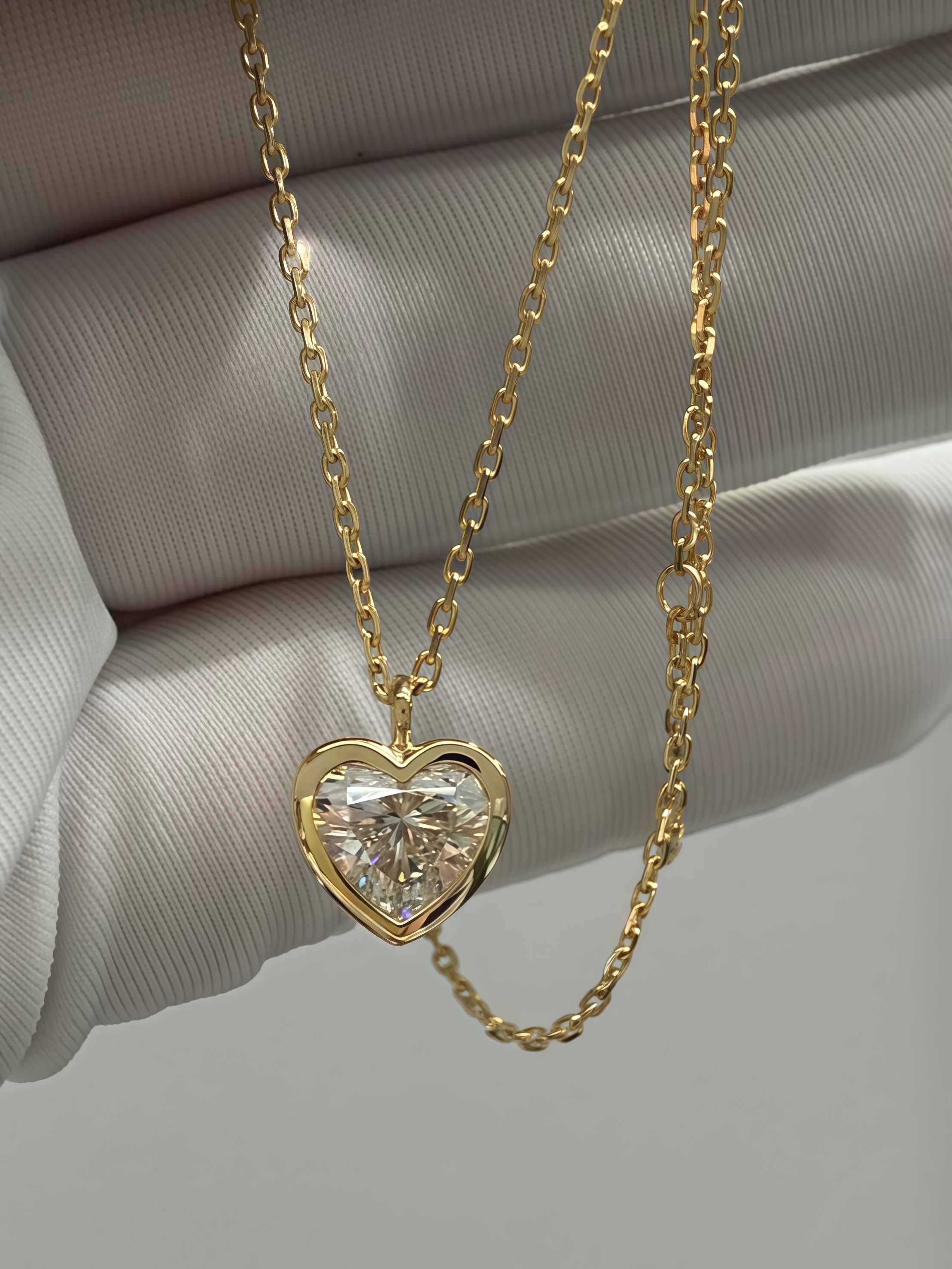 1.5 Carat Heart Shape Lab Diamond Solitaire Women Necklace 18K Gold Bezel Set
