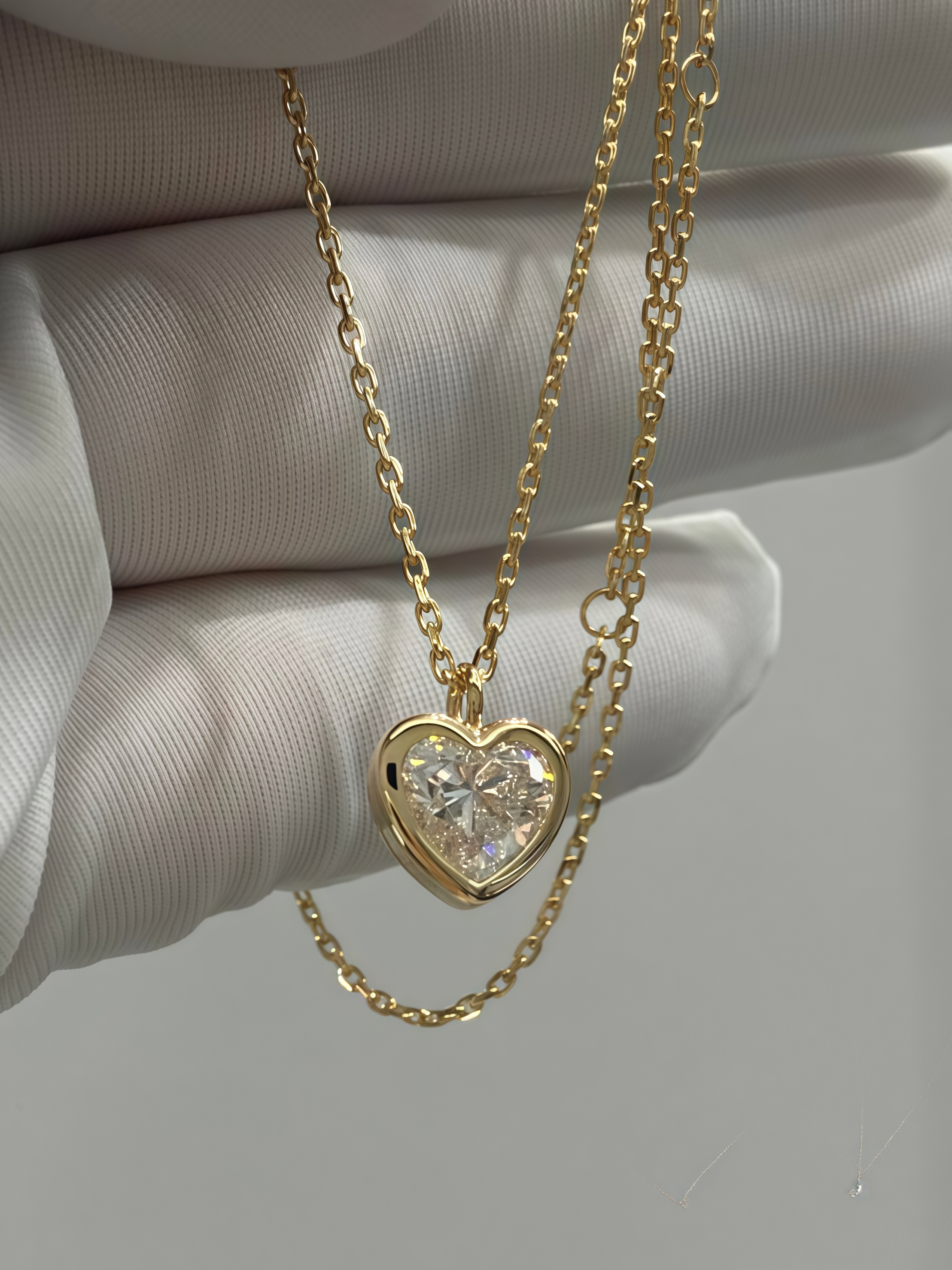 1.5 Carat Heart Shape Lab Diamond Solitaire Women Necklace 18K Gold Bezel Set