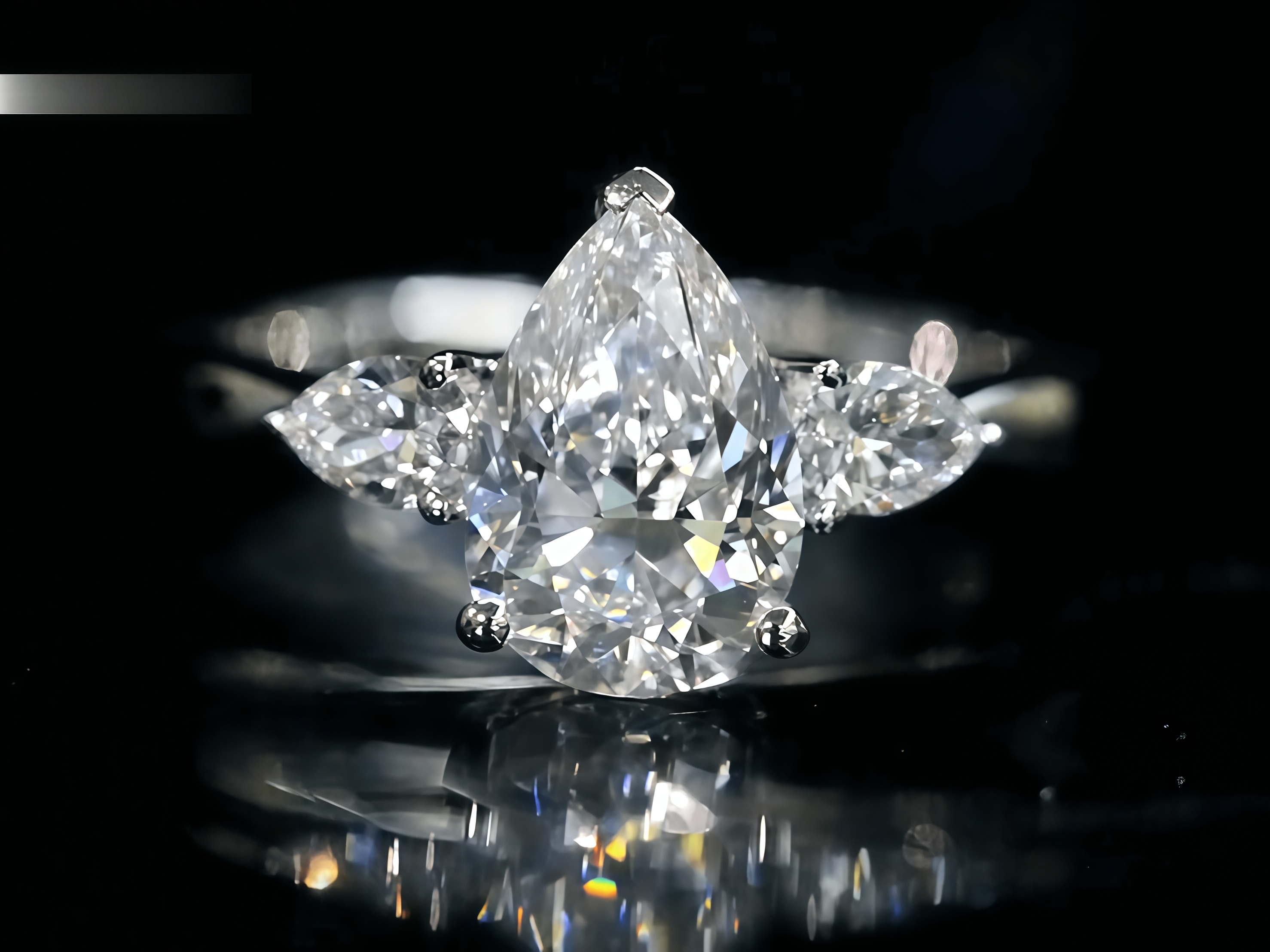 1.5 Carat Teardrop Three Stone Pear Lab Diamond Ring 18K Gold