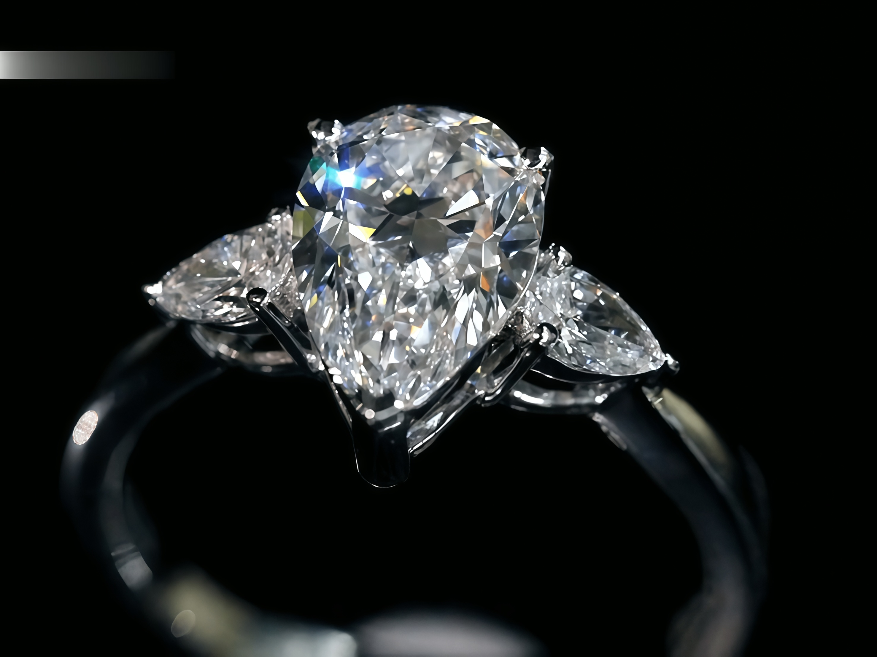 1.5 Carat Teardrop Three Stone Pear Lab Diamond Ring 18K Gold