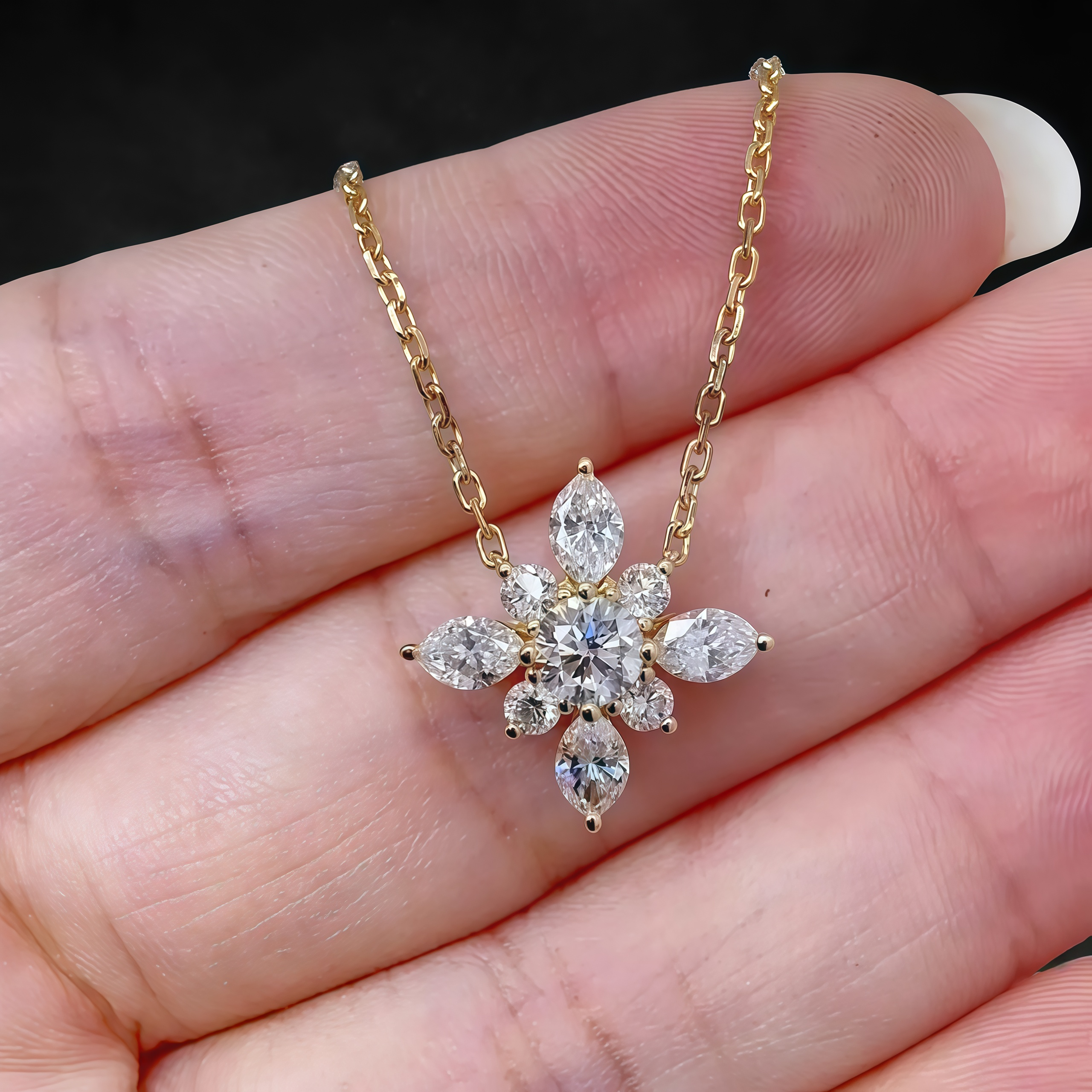 1.7ct Lab-Grown Diamond Pendant Necklace in 18K Gold – Marquise & Round Cut