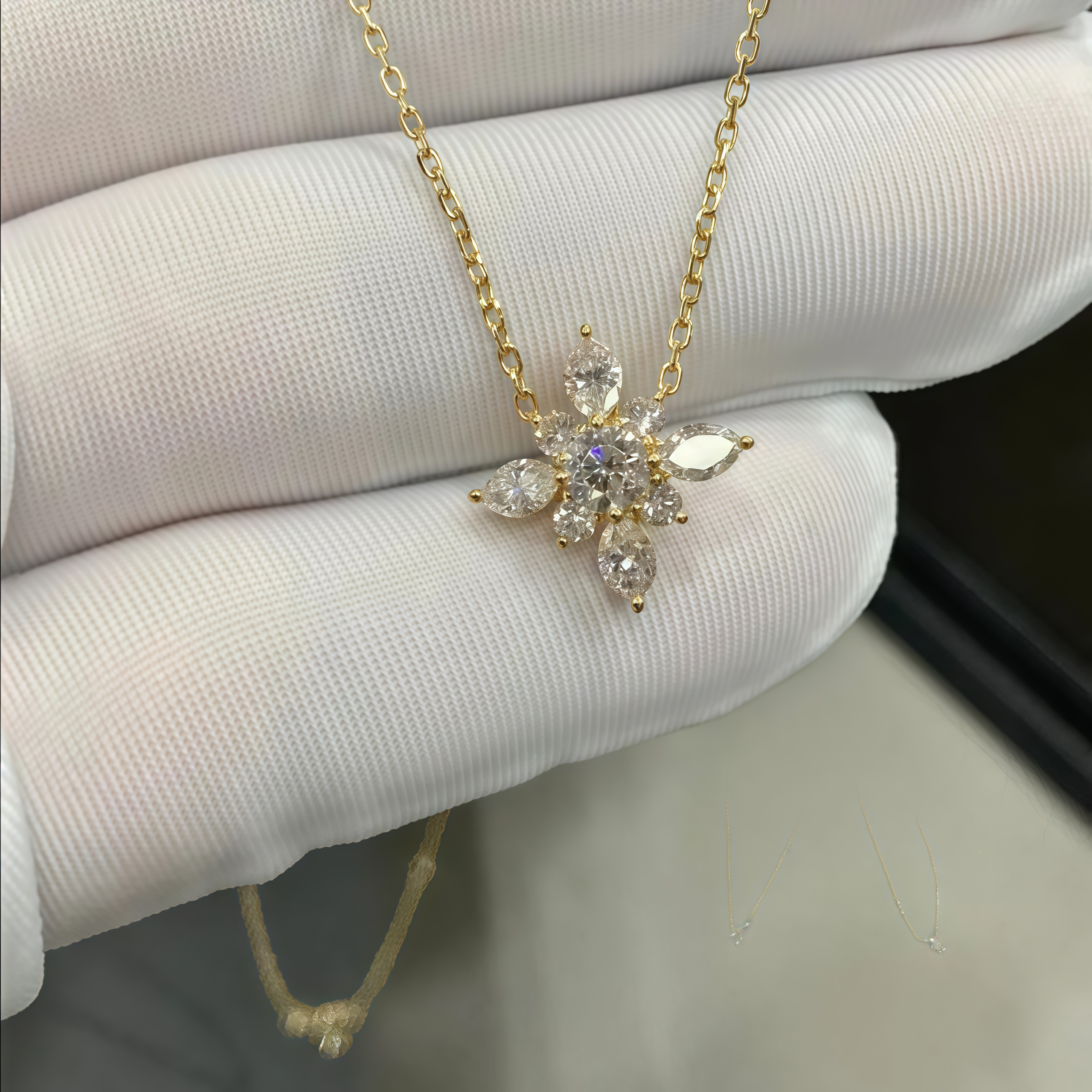1.7ct Lab-Grown Diamond Pendant Necklace in 18K Gold – Marquise & Round Cut