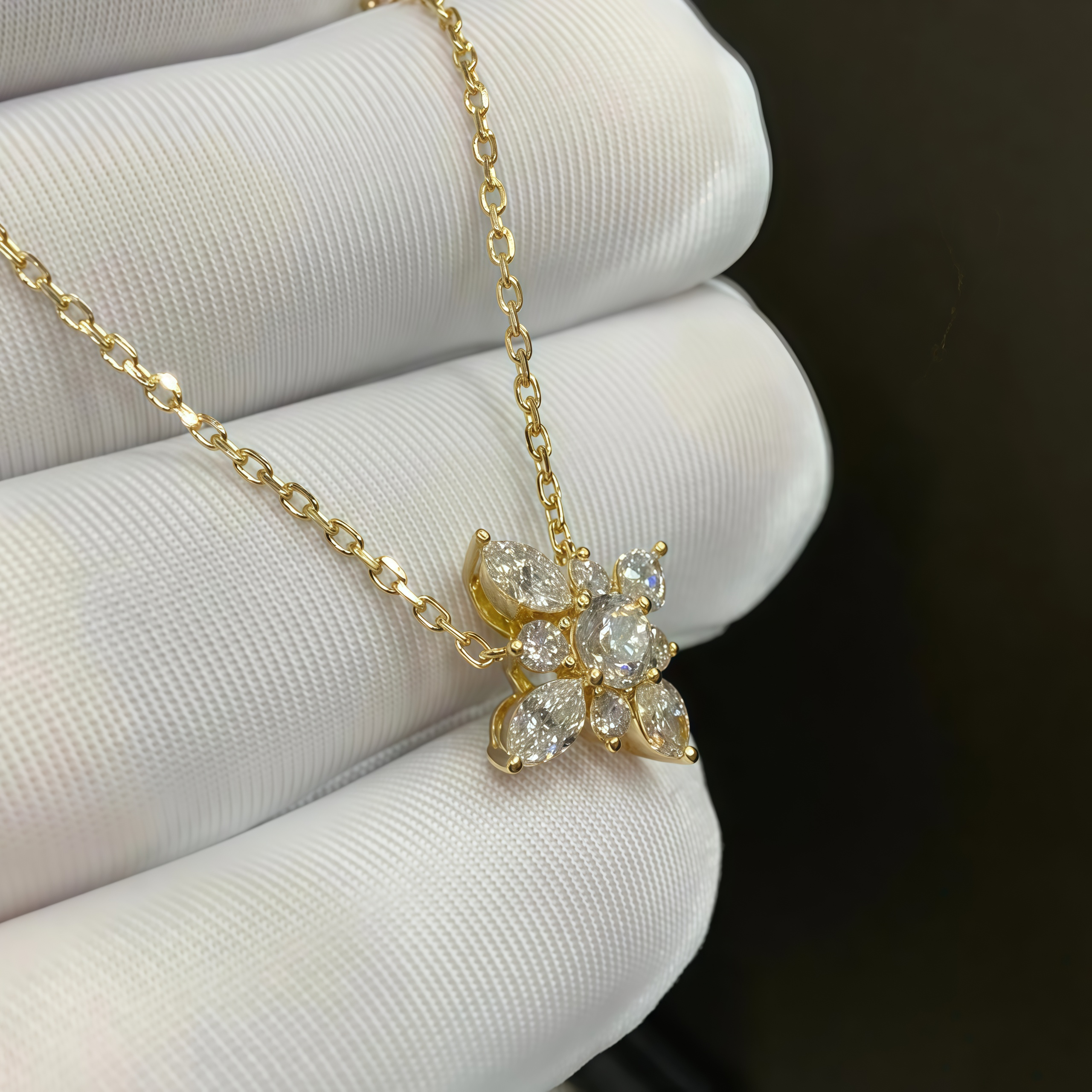 1.7ct Lab-Grown Diamond Pendant Necklace in 18K Gold – Marquise & Round Cut