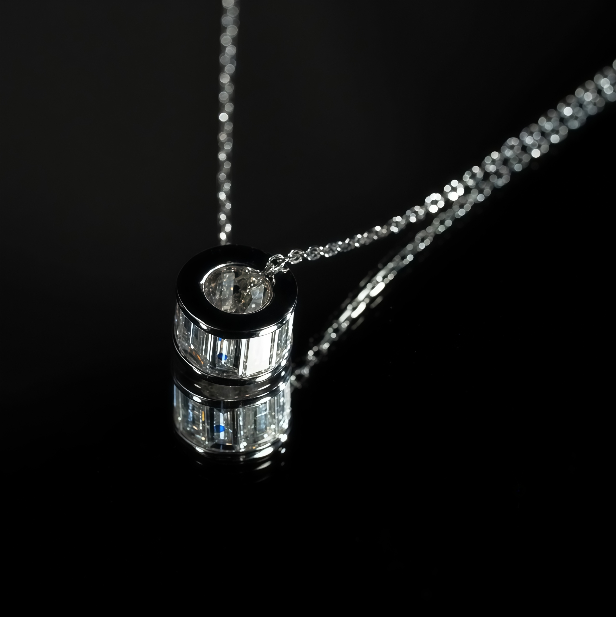 1 CT Lab Diamond Cylinder Tube Pendant Necklace 18K Gold