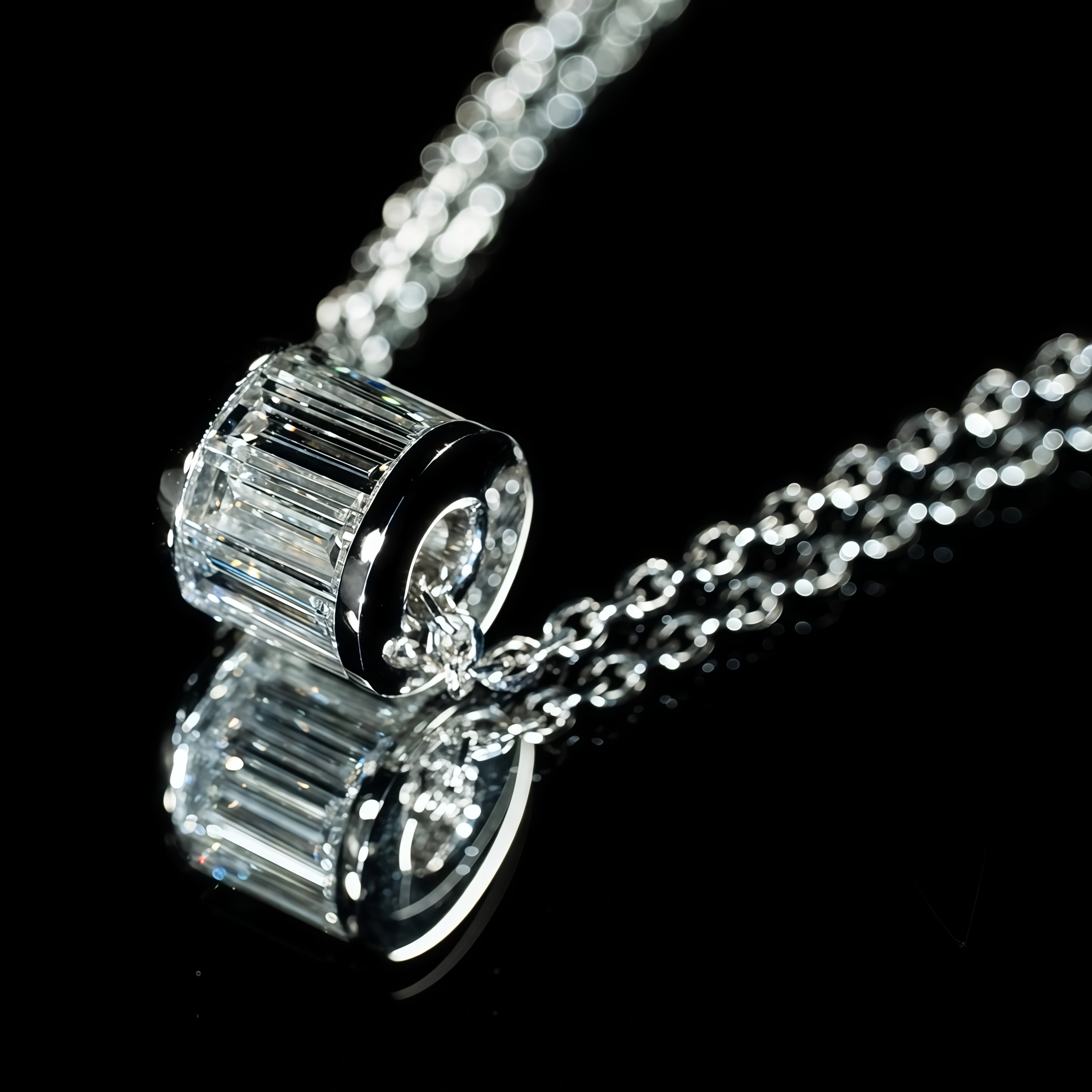 1 CT Lab Diamond Cylinder Tube Pendant Necklace 18K Gold