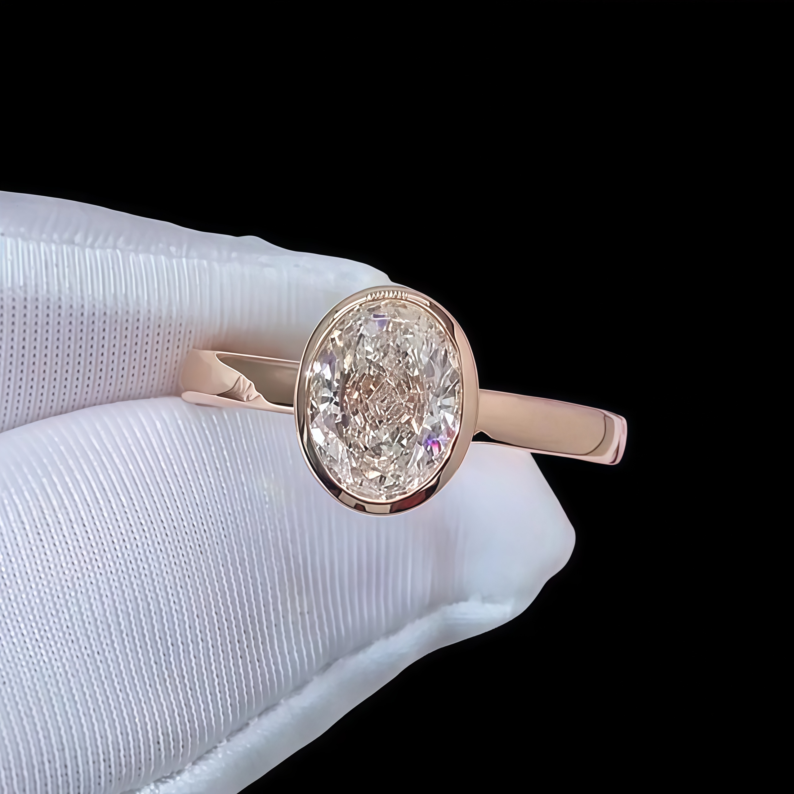 1 CT Oval Lab Grown Diamond Engagement Ring Bezel Set Modern Beauty