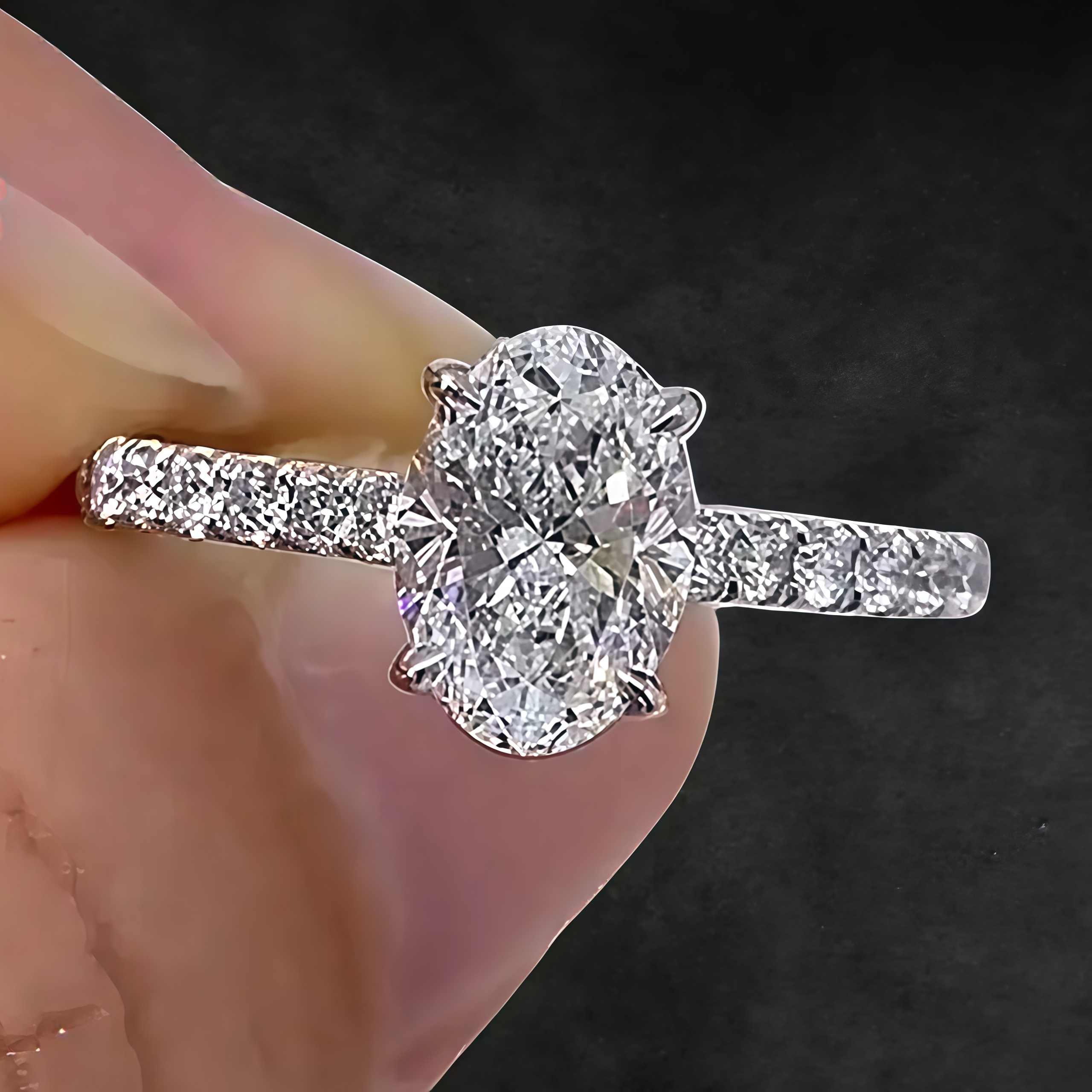 1 Carat Oval Lab Grown Diamond Pave Setting Engagement Ring