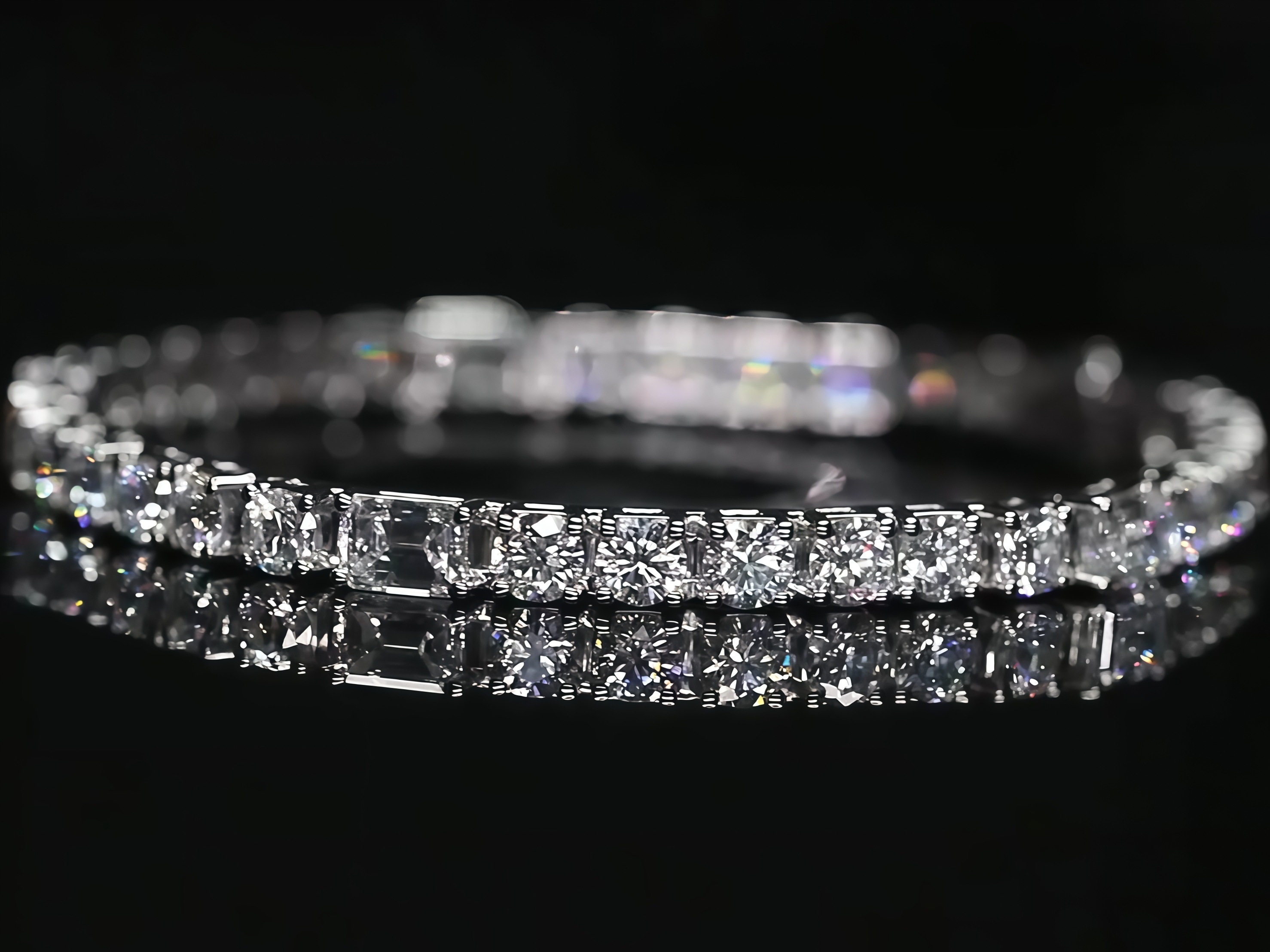 Each 0.2-carat 0.5-carat Emerald & Round Cut Lab Diamond Tennis Bracelet 18K Gold