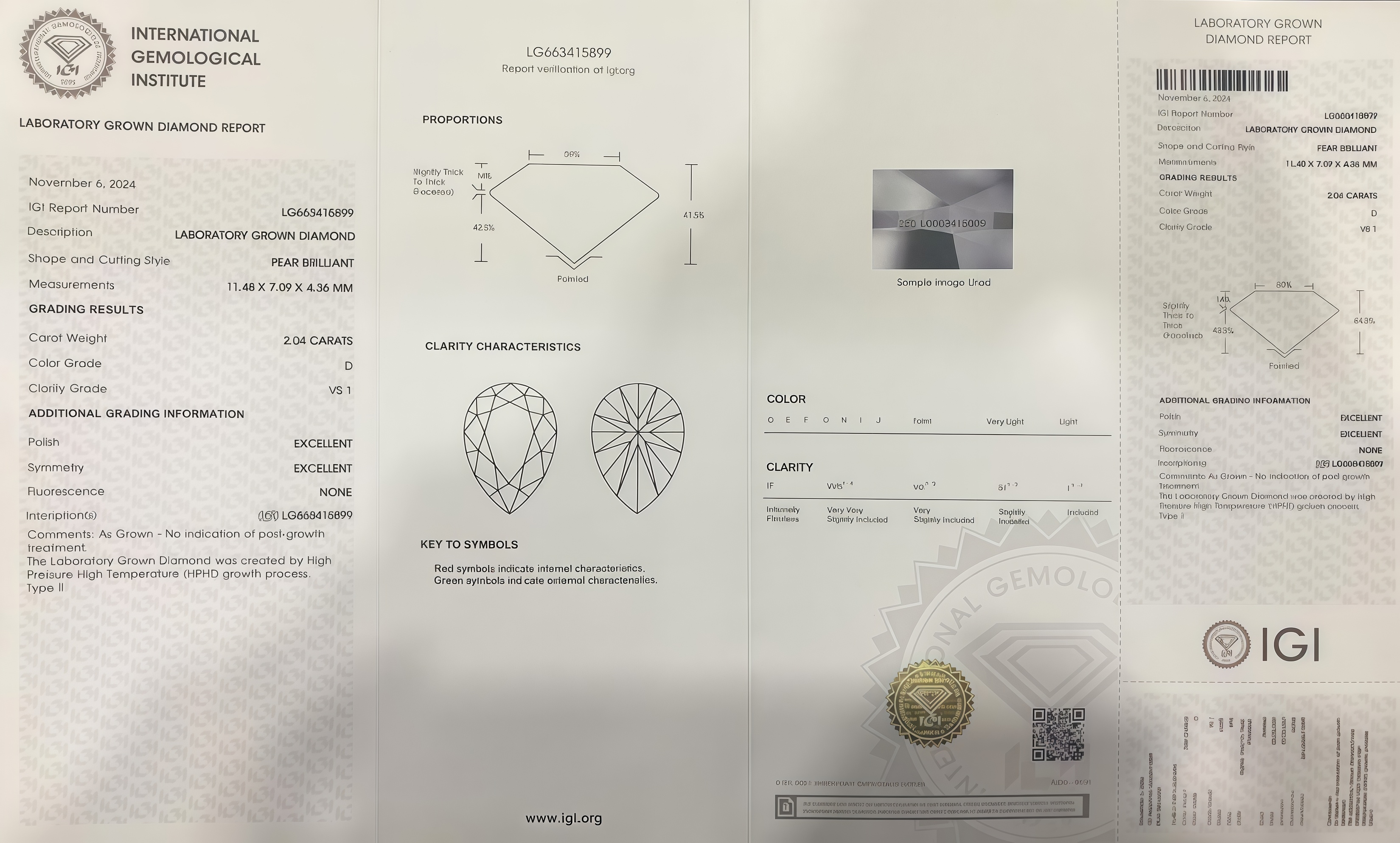 Lab-Grown 2.04 Carat D-VS1 Pear Diamond