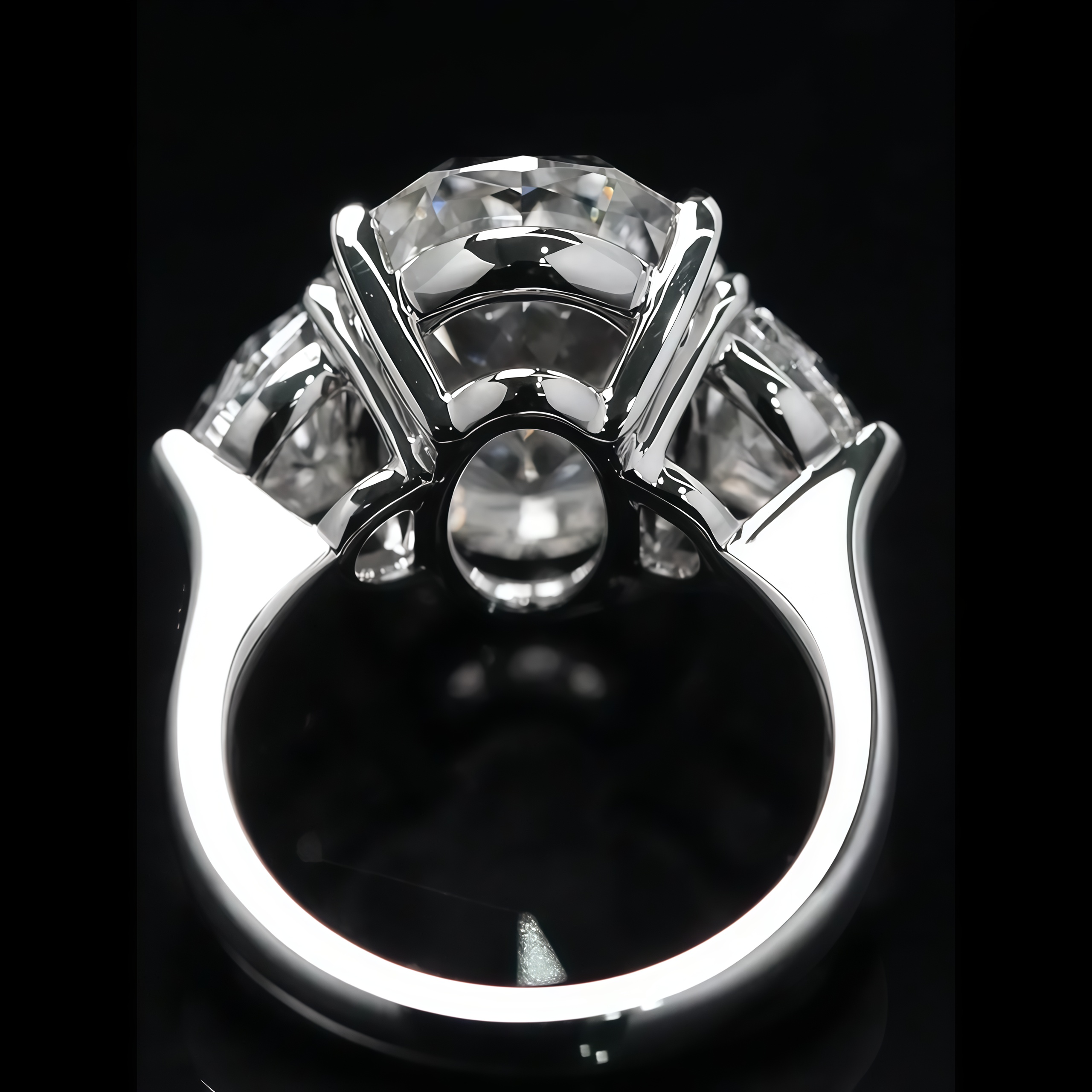 10 CT Oval and Half Moon Lab Grown Diamond Three Stone Engagement Ring