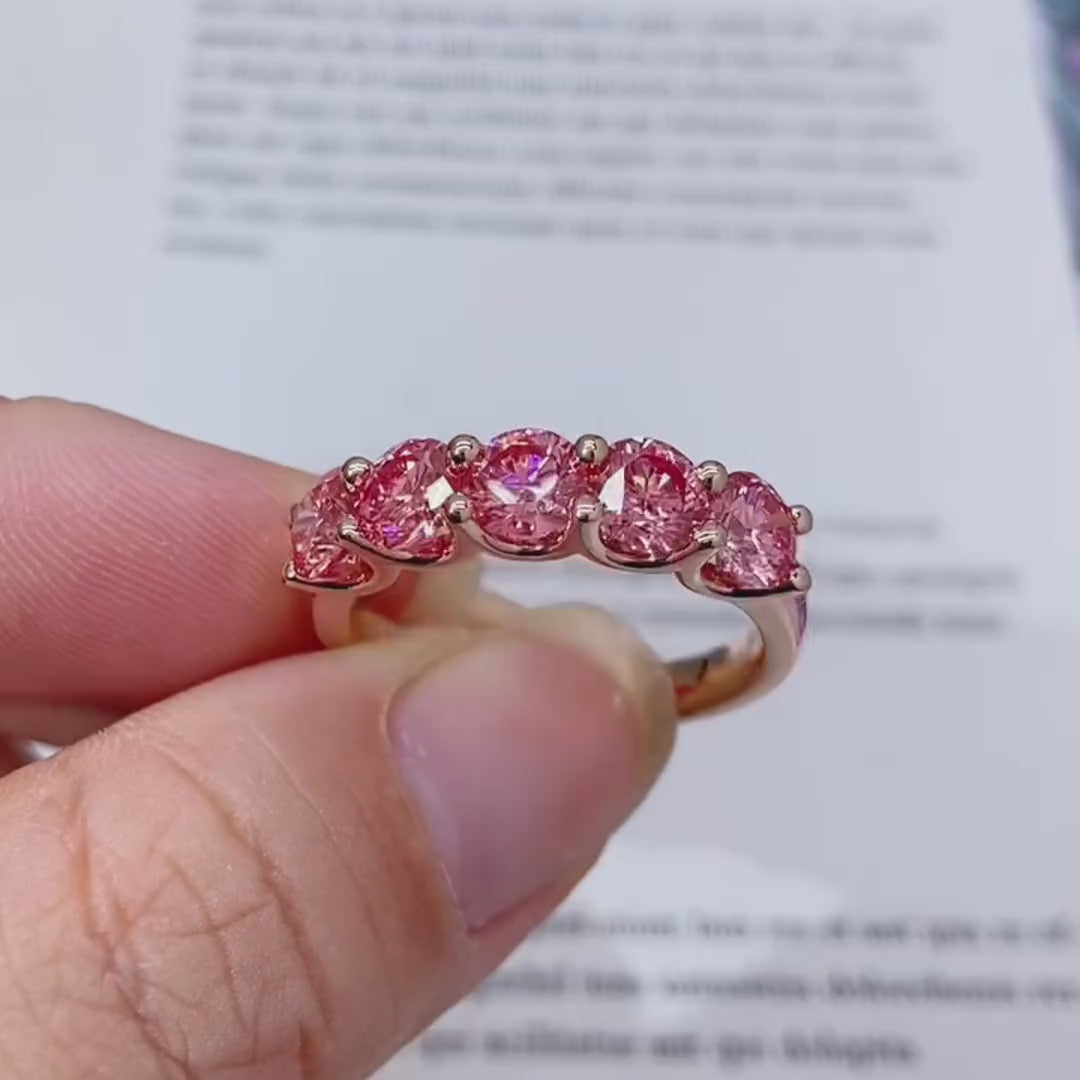 Round Cut Pink Lab Diamond Five Stone Ring