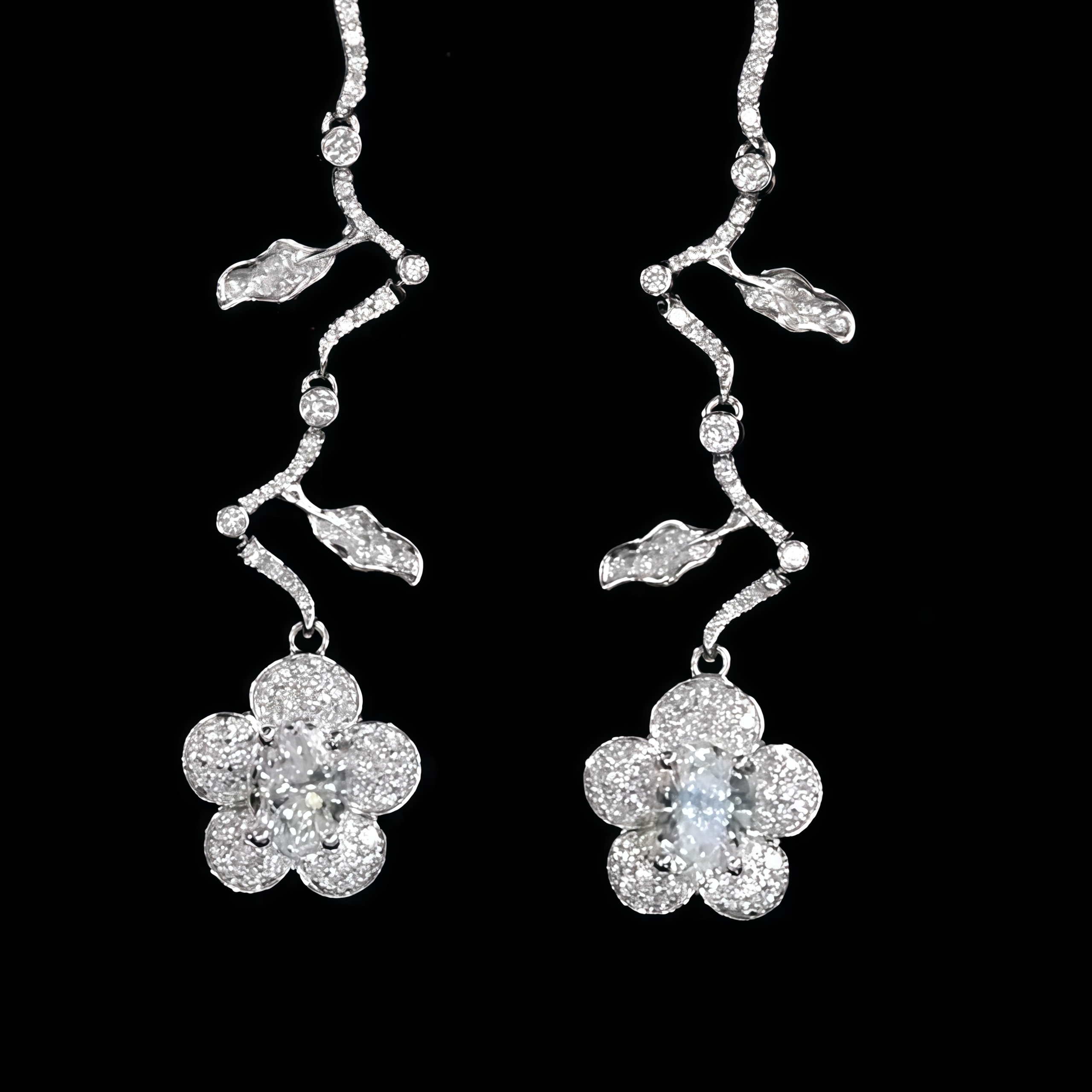 Petal Lab Diamond Drop Earrings 18K White Gold