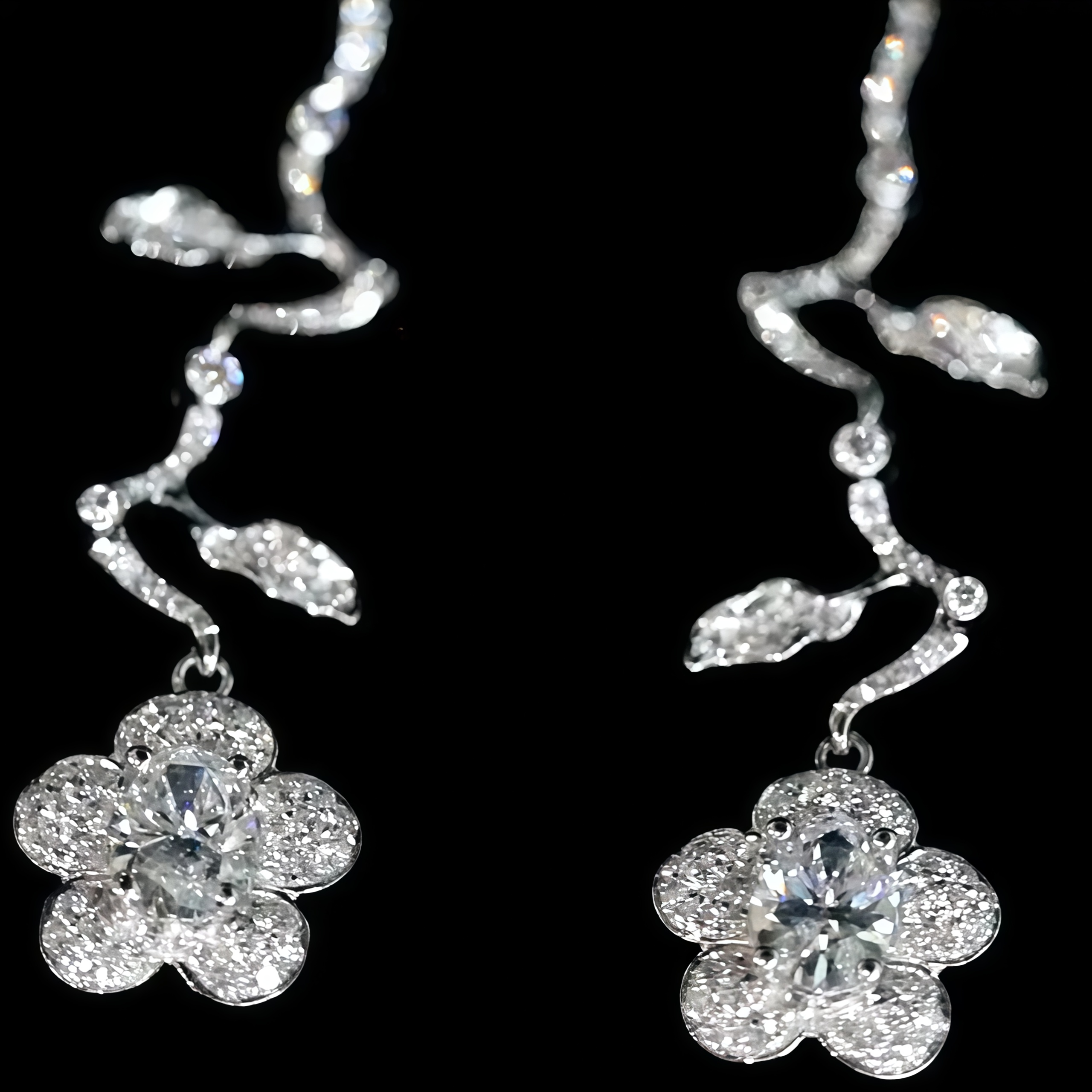 Petal Lab Diamond Drop Earrings 18K White Gold