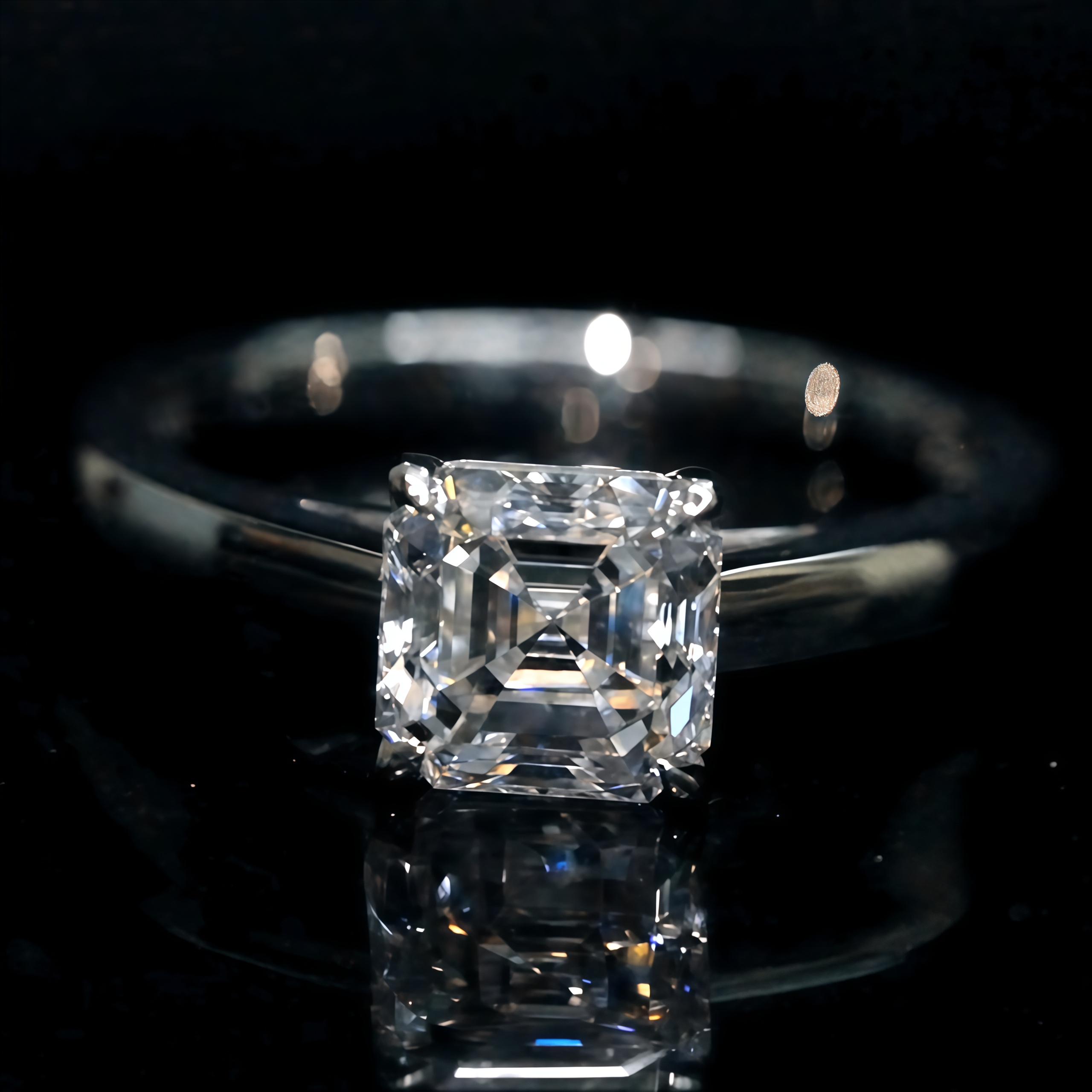 1 Carat Asscher Cut Lab Grown Diamond Solitaire Ring