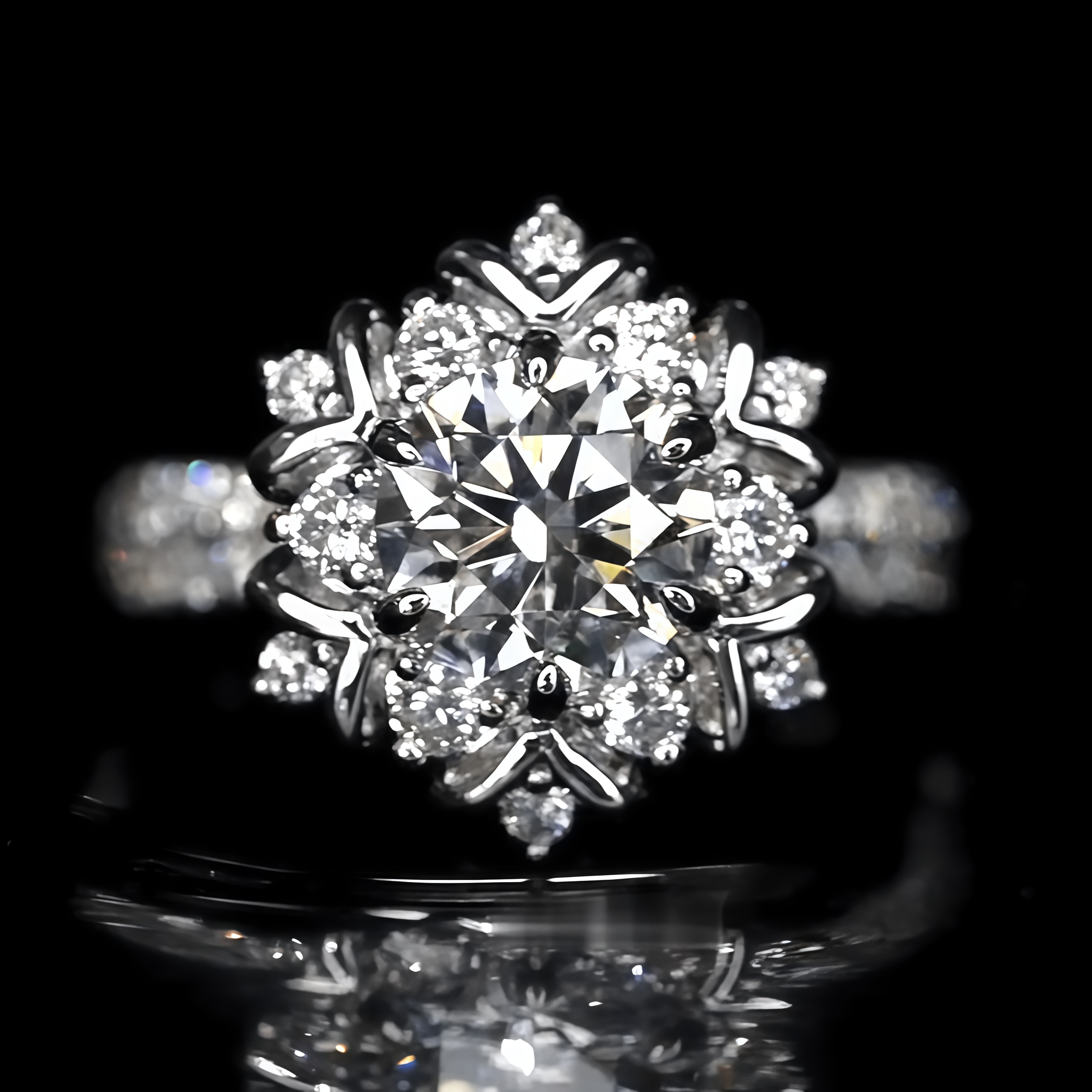 1 Carat Round Cut Lab Grown Diamond Snowflake Halo Engagement Ring