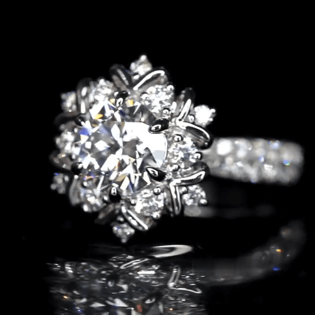 1 Carat Round Cut Lab Grown Diamond Snowflake Halo Engagement Ring