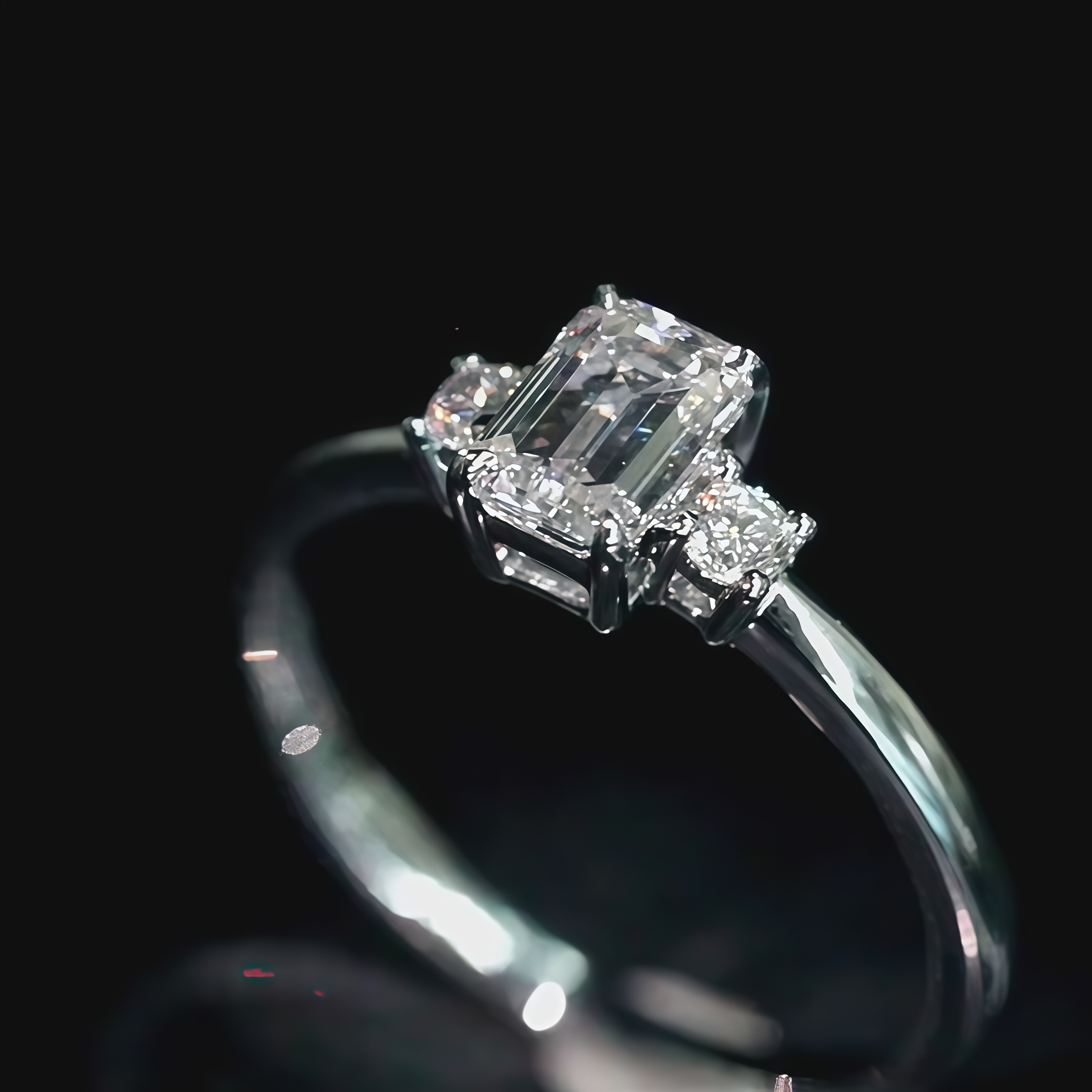 0.6CT Emerald Cut Lab Diamond Three Stone Ring