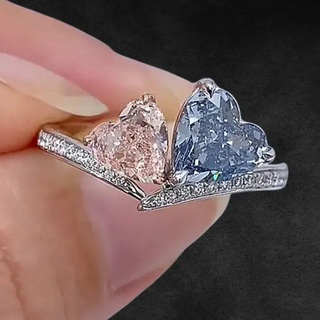 2.35 CTW Pink and Blue Two Stone Lab Diamond Ring