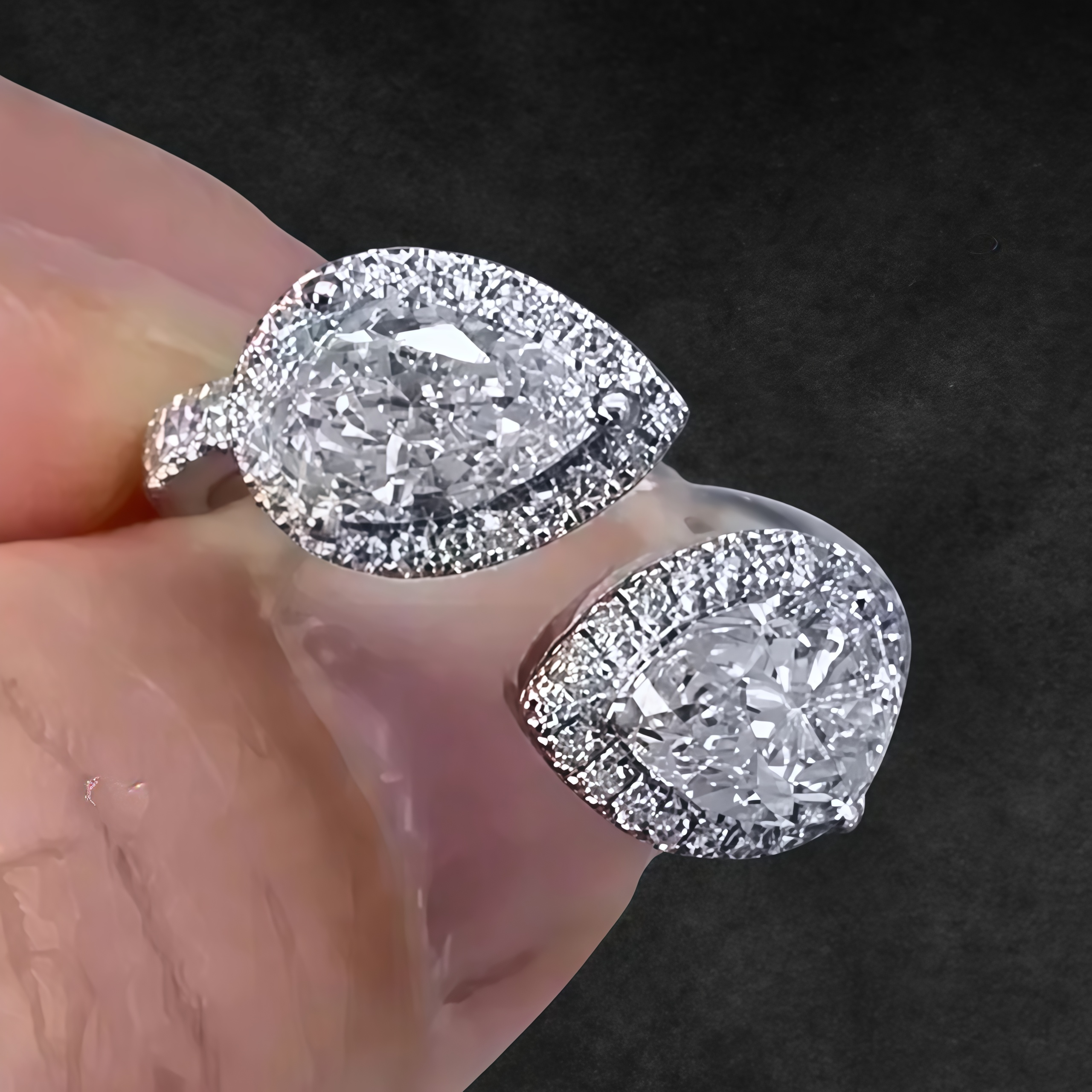 2 CTW Double Pear Lab Grown Diamond Two Stone Ring