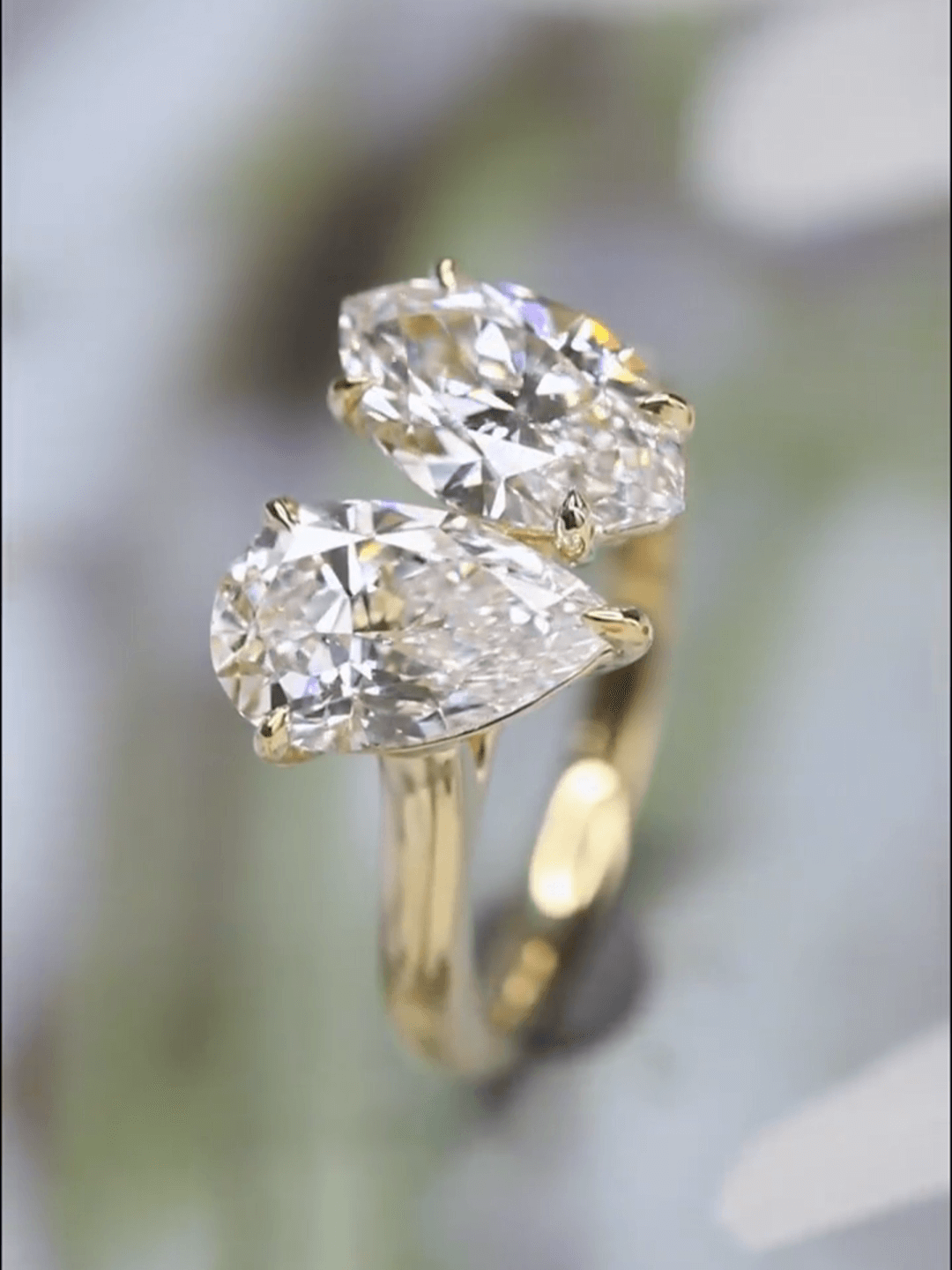 2 Carat Marquise 2 Carat Pear Lab Diamond Two Stone Ring 18K Gold