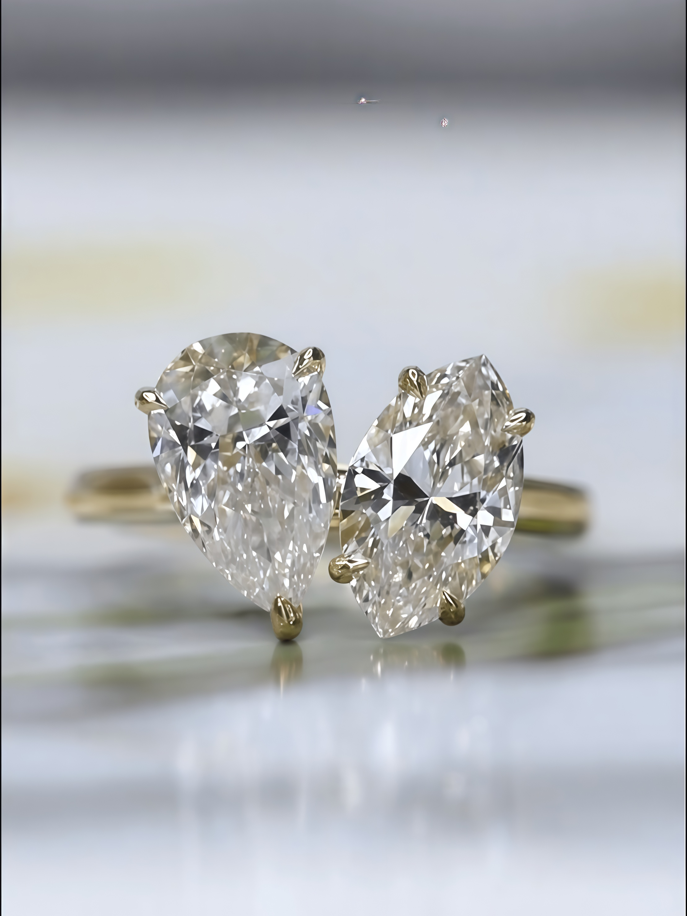 2 Carat Marquise 2 Carat Pear Lab Diamond Two Stone Ring 18K Gold