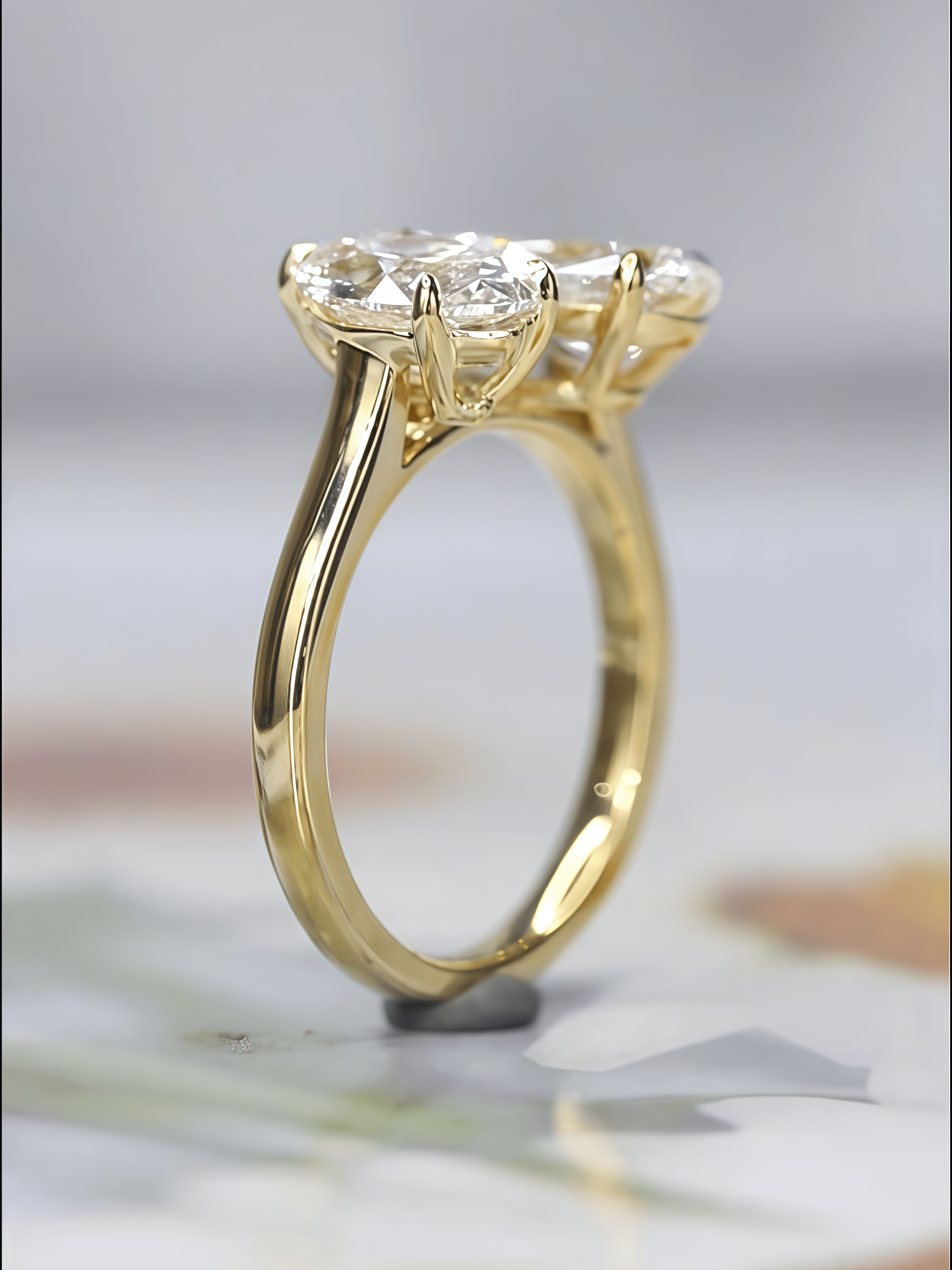 2 Carat Marquise 2 Carat Pear Lab Diamond Two Stone Ring 18K Gold