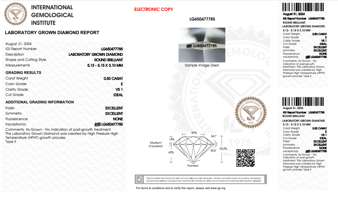 Lab-Grown 0.50 Carat E-VS1 Round Diamond