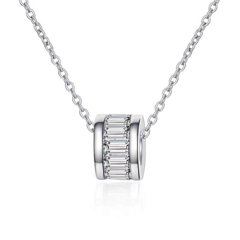 1 CT Lab Diamond Cylinder Tube Pendant Necklace 18K Gold