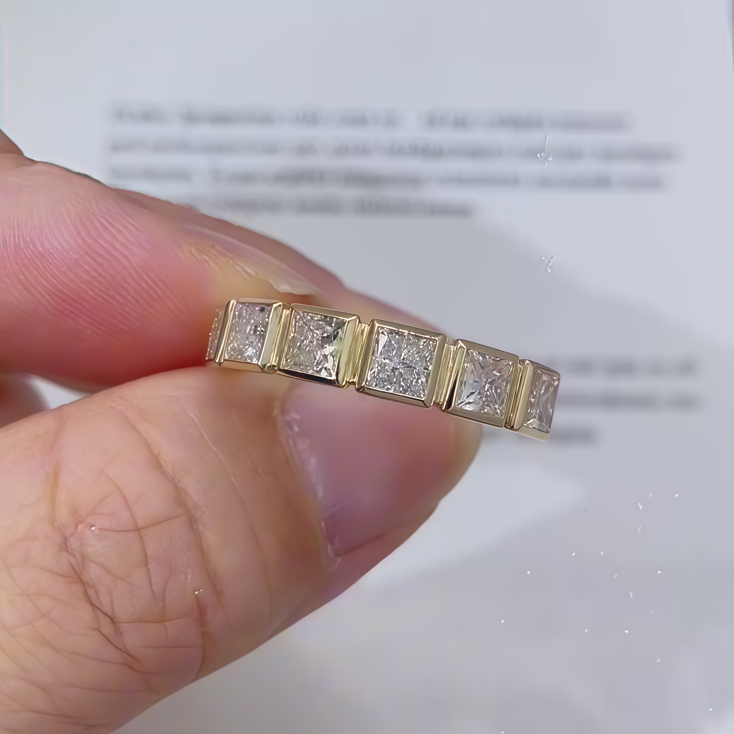 Princes Cut Lab Diamond Six Stone Wedding Stackable Band