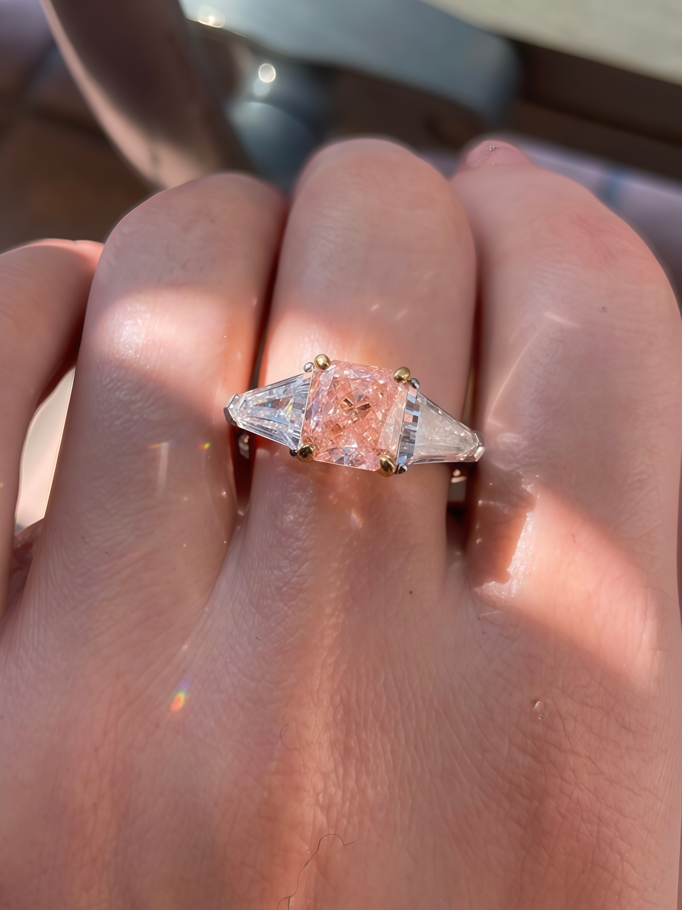 3.98 CTW Princess Cut Pink Diamond Three-Stone Ring