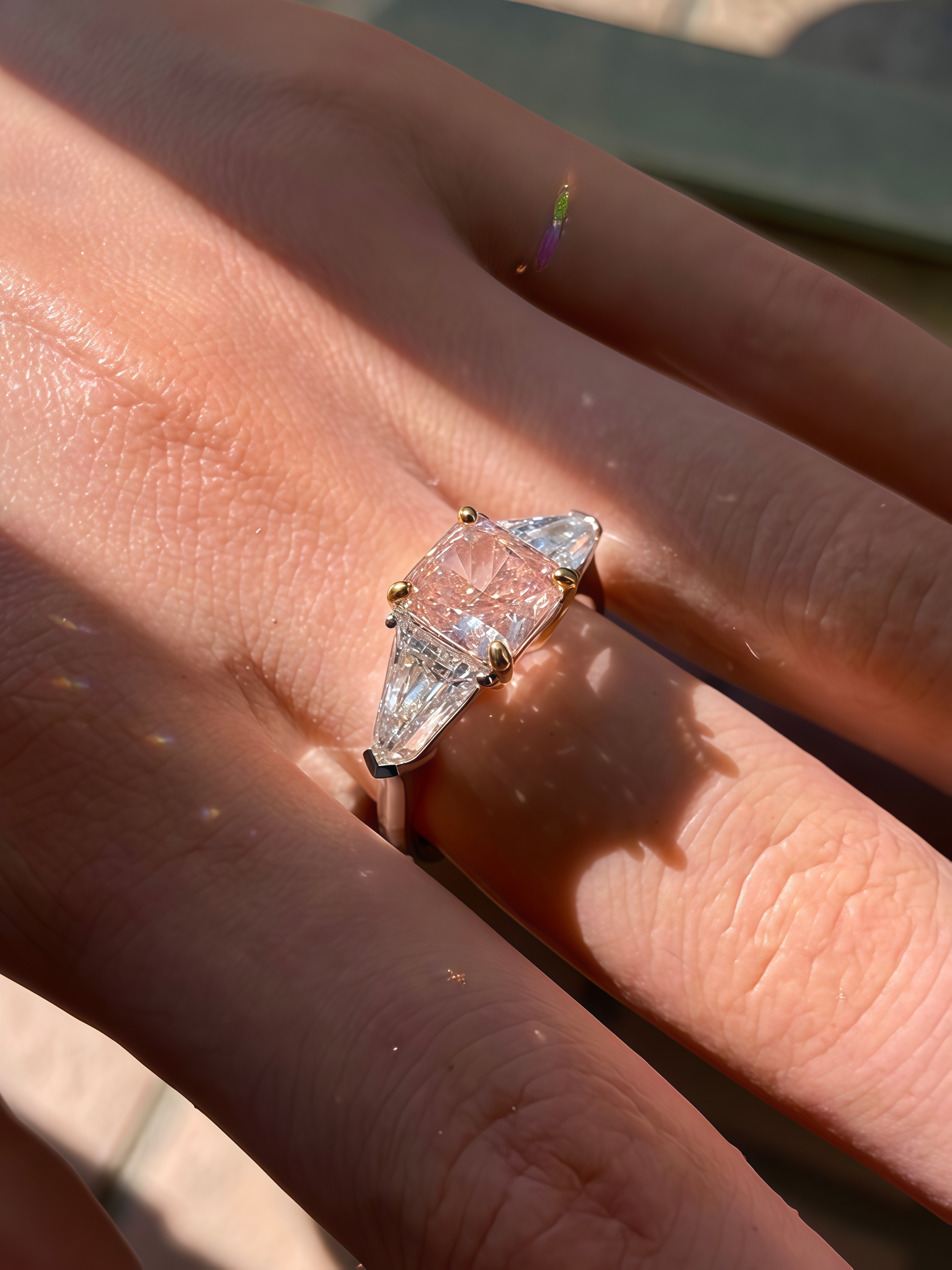 3.98 CTW Princess Cut Pink Diamond Three-Stone Ring