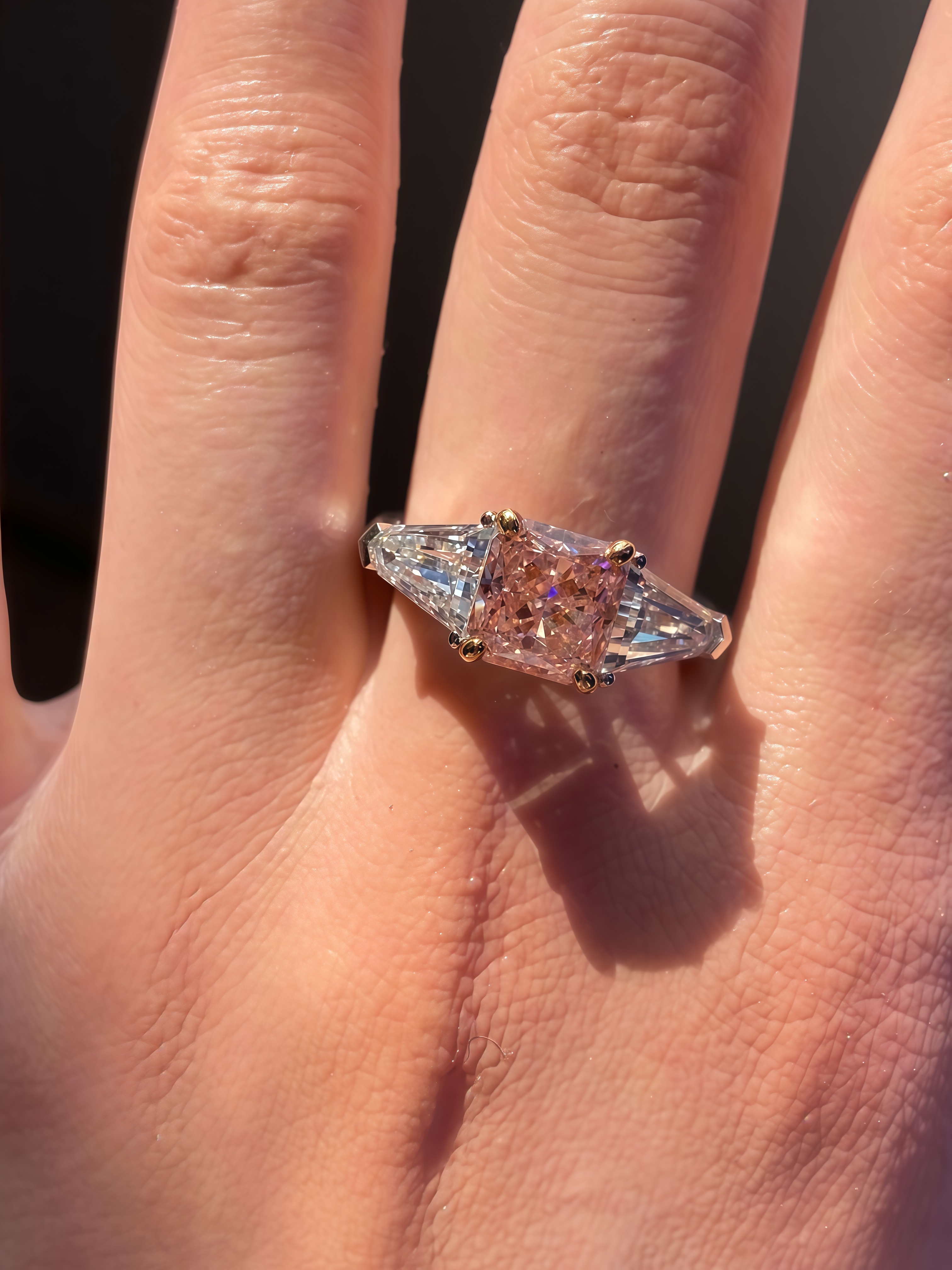 3.98 CTW Princess Cut Pink Diamond Three-Stone Ring