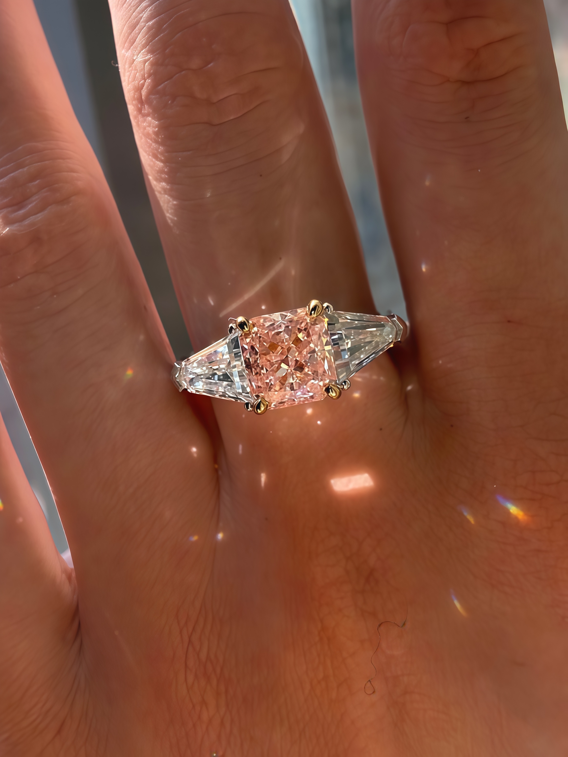 3.98 CTW Princess Cut Pink Diamond Three-Stone Ring