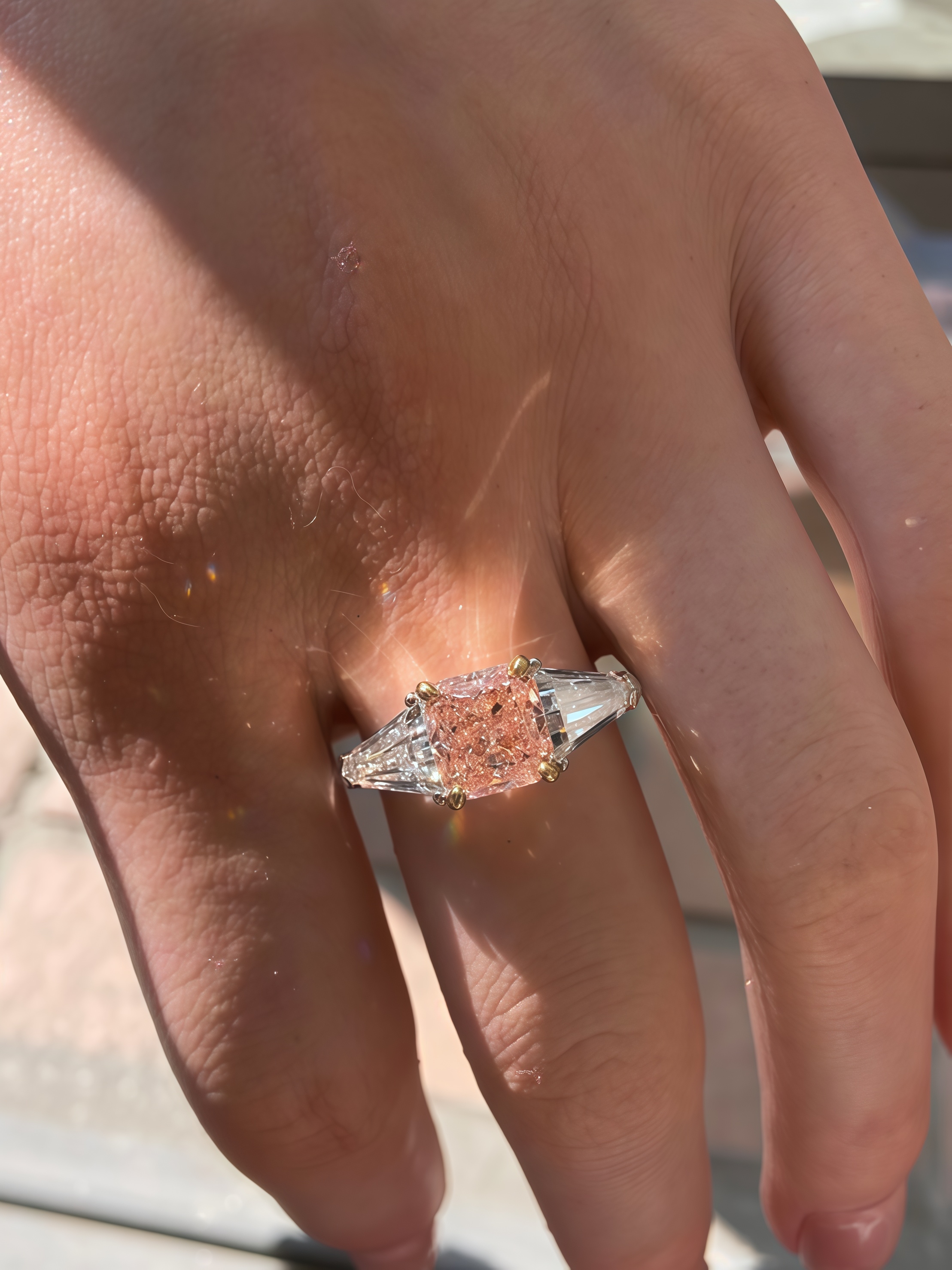 3.98 CTW Princess Cut Pink Diamond Three-Stone Ring