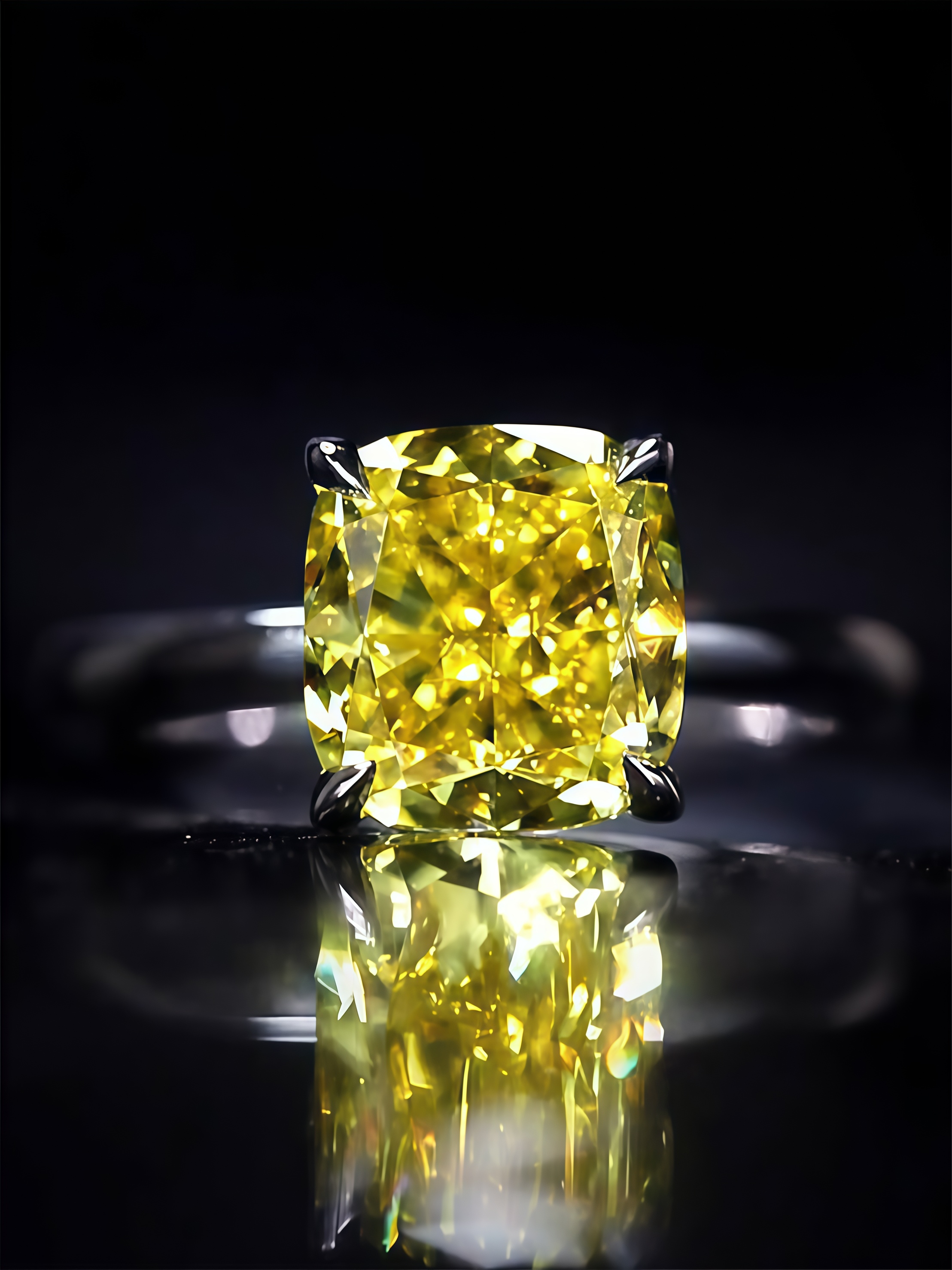 3 Carat Fancy Vivid Yellow Cushion Cut Lab Diamond Ring