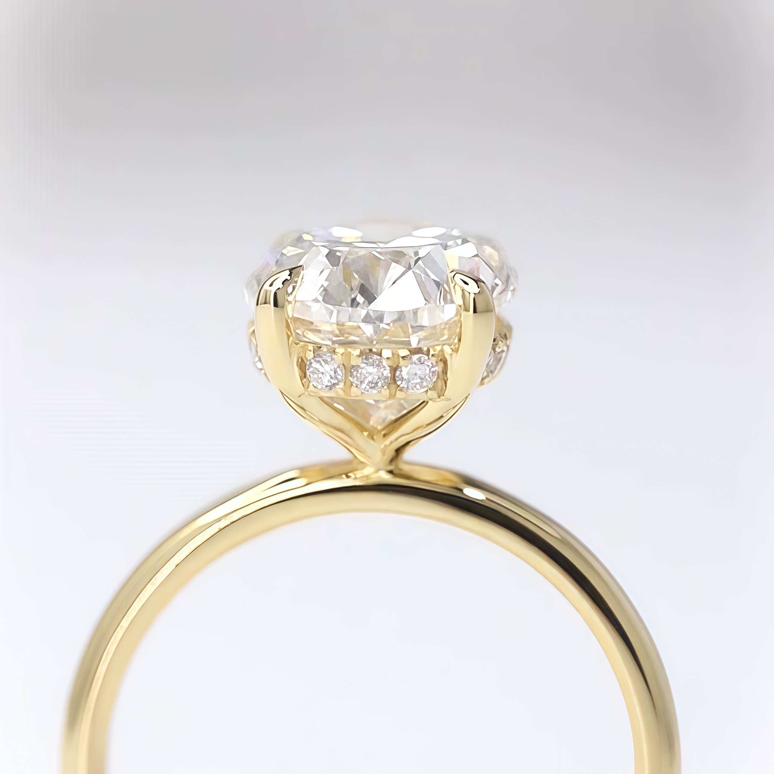 3 Carat Oval Lab Grown Diamond Hidden Halo Ring 18K Gold