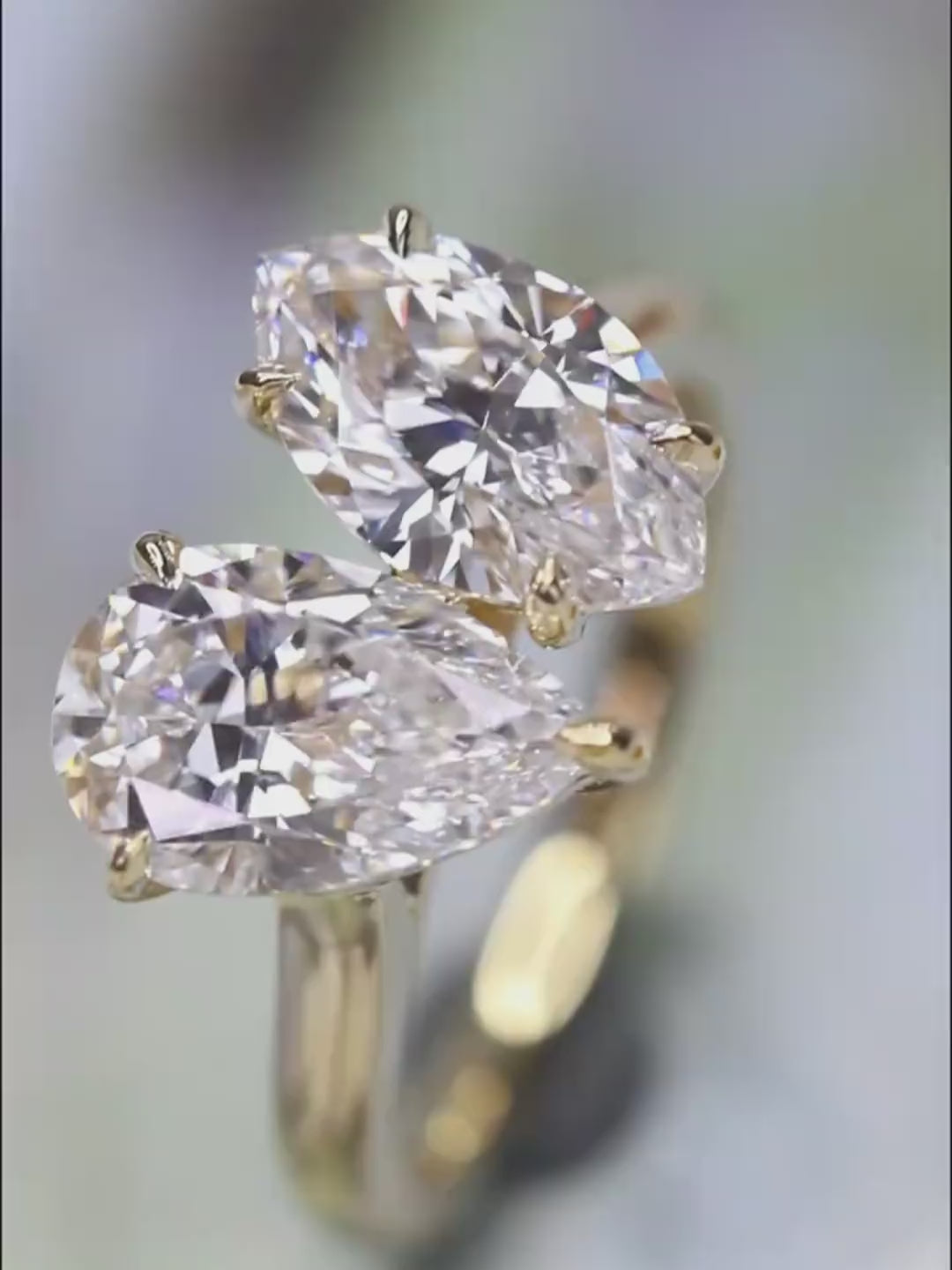 2 Carat Marquise 2 Carat Pear Lab Diamond Two Stone Ring 18K Gold
