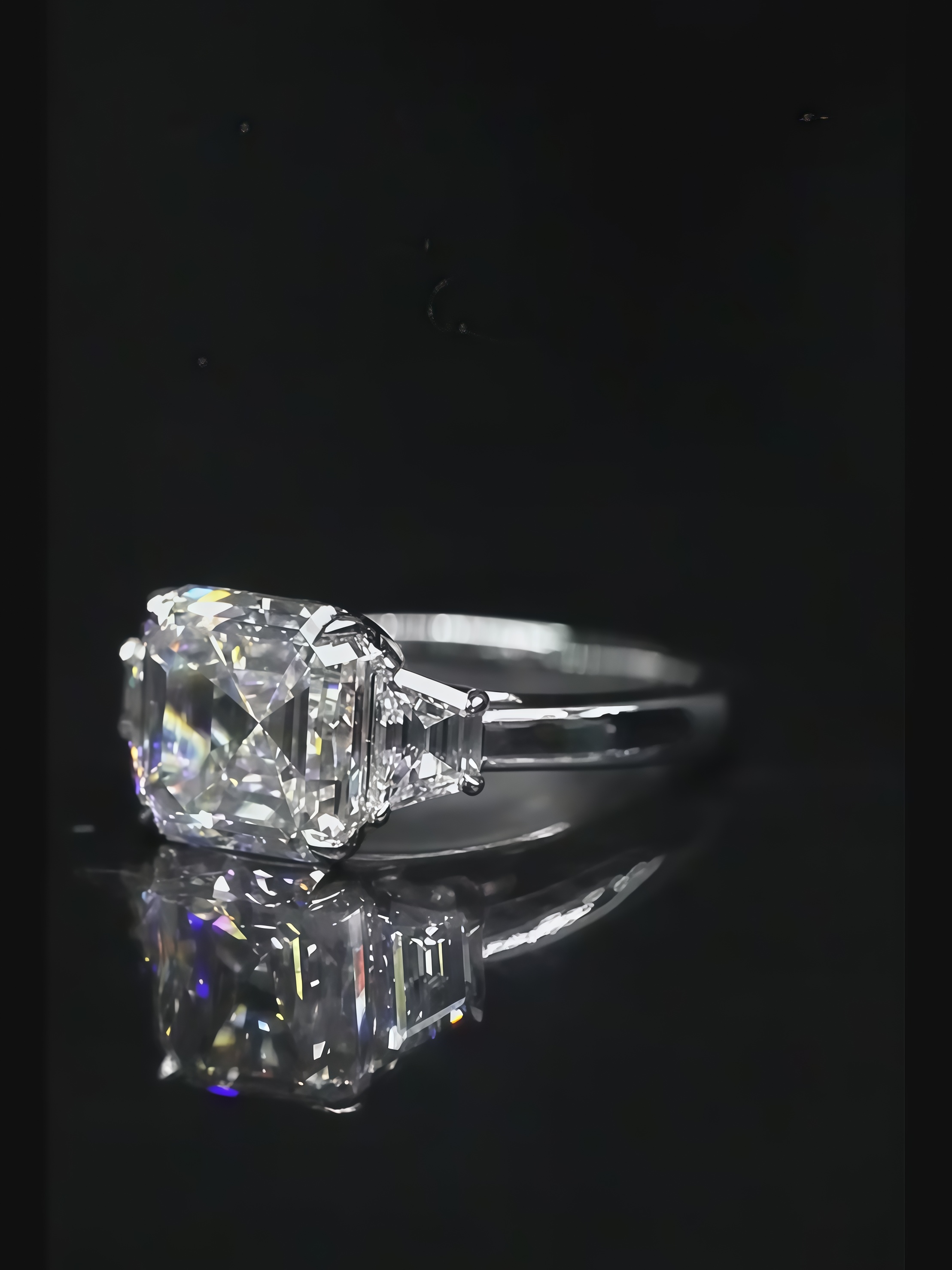 5 Carat Asscher Cut Lab Diamond Three Stone Ring