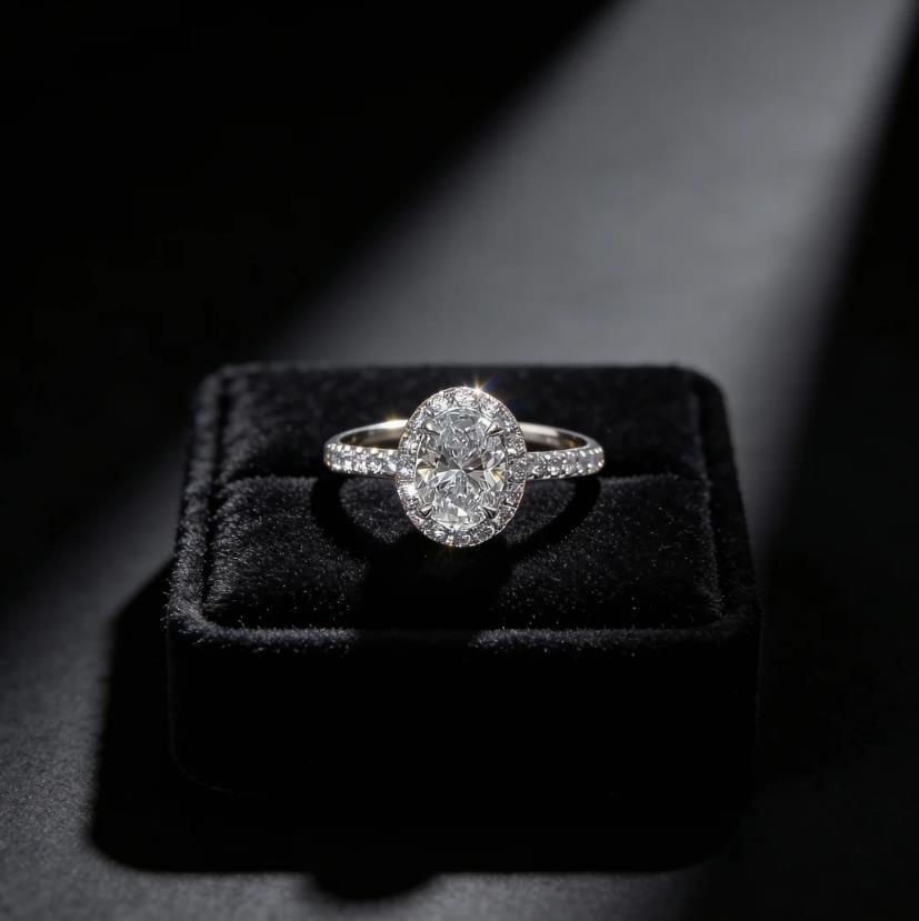 1 CT Oval Lab Diamond Halo Engagement Ring
