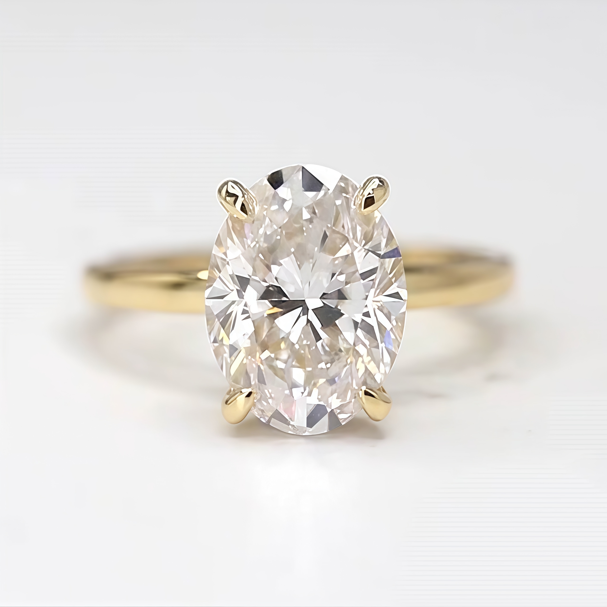 3 Carat Oval Lab Grown Diamond Hidden Halo Ring 18K Gold