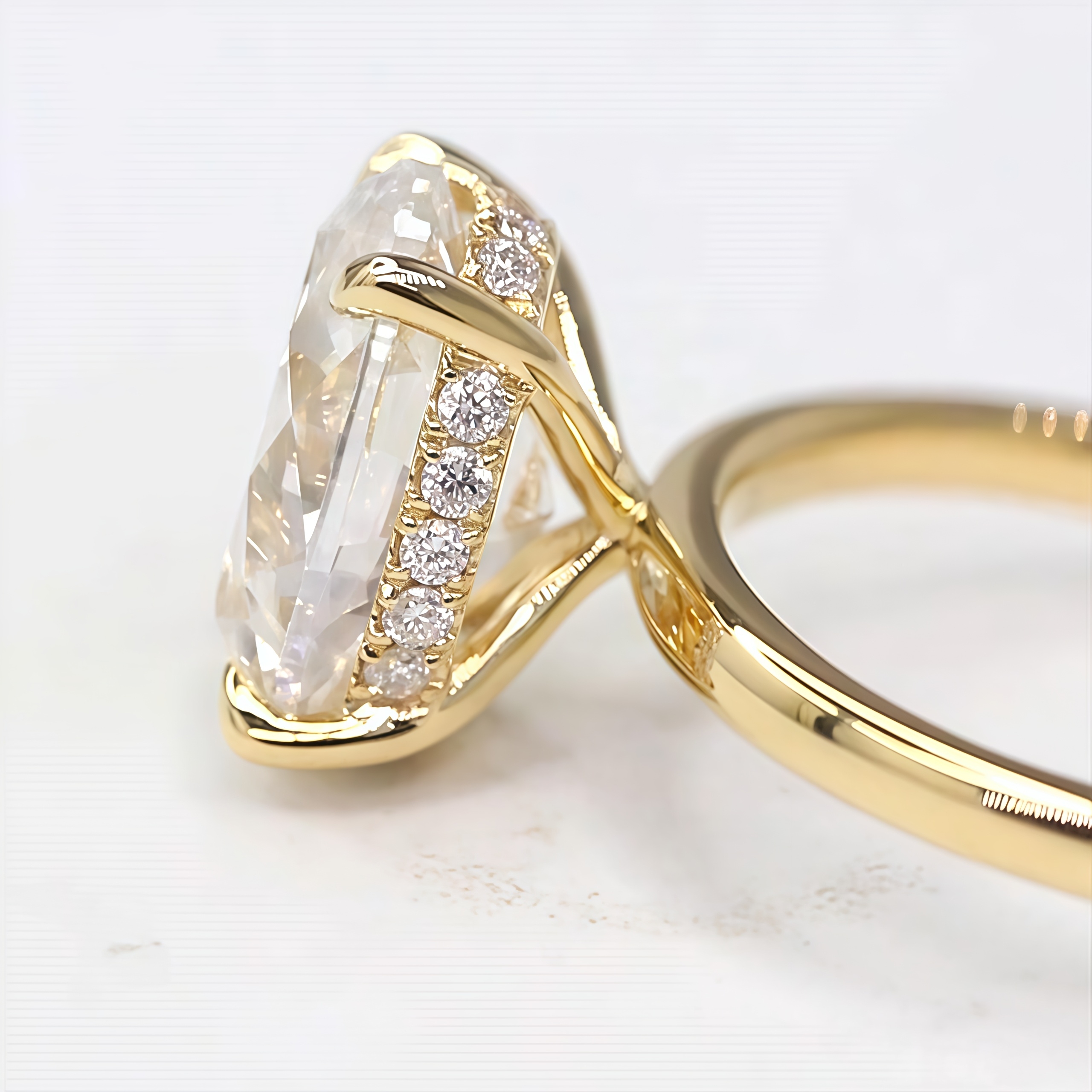 3 Carat Oval Lab Grown Diamond Hidden Halo Ring 18K Gold