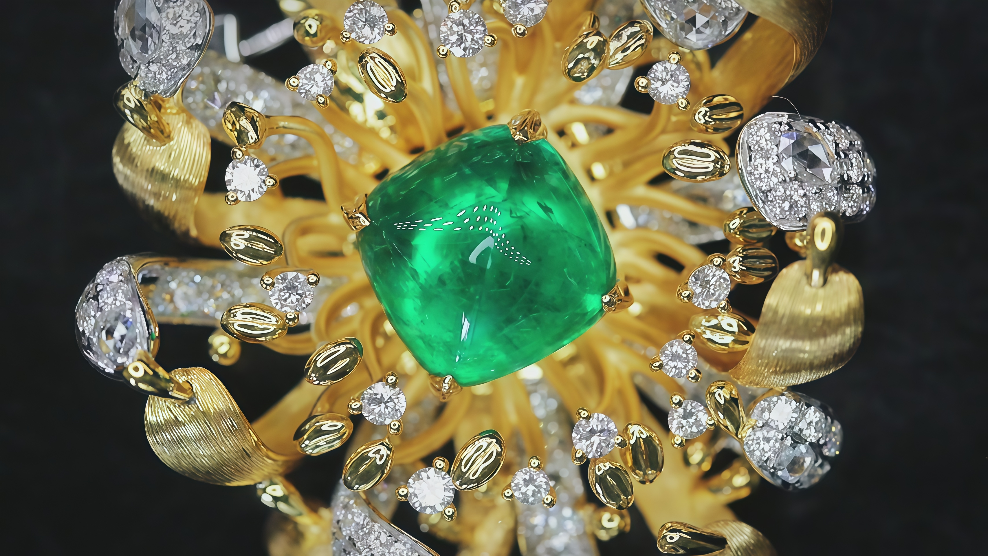 Lab Grown Emerald and Diamond Brooch 14K Yellow Gold