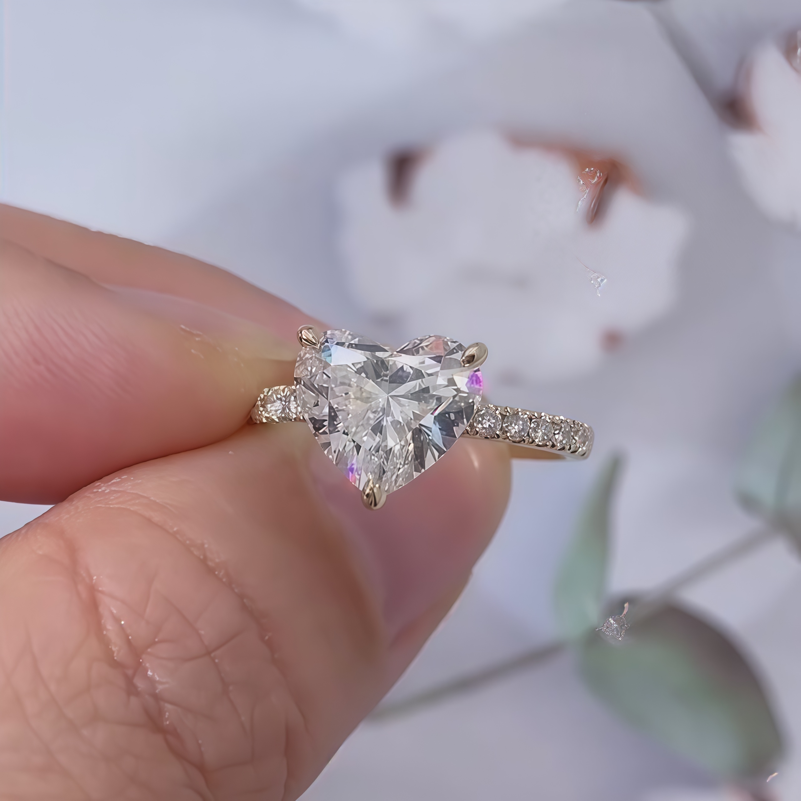 1 CT Heart Shape Lab Grown Diamond Pave Engagement Ring