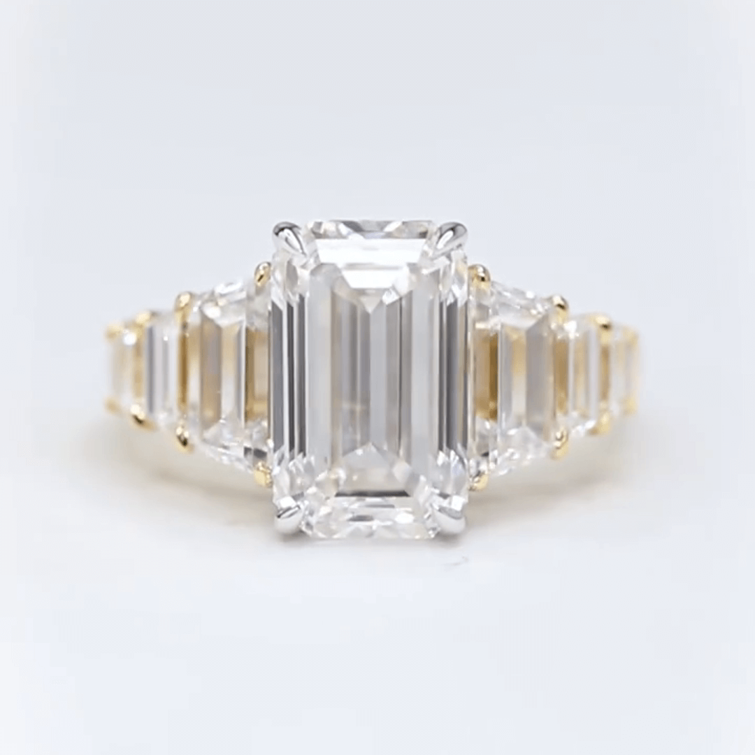 4CT Emerald Cut Lab Diamond Seven Stone Ring 18K Gold