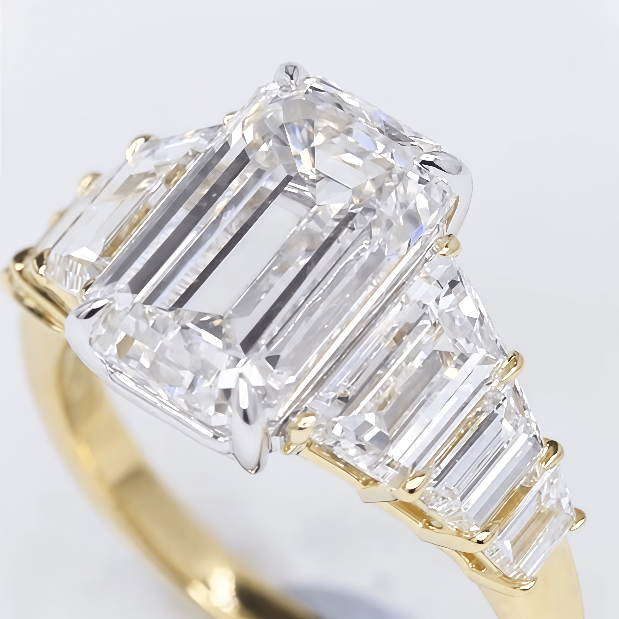 4CT Emerald Cut Lab Diamond Seven Stone Ring 18K Gold