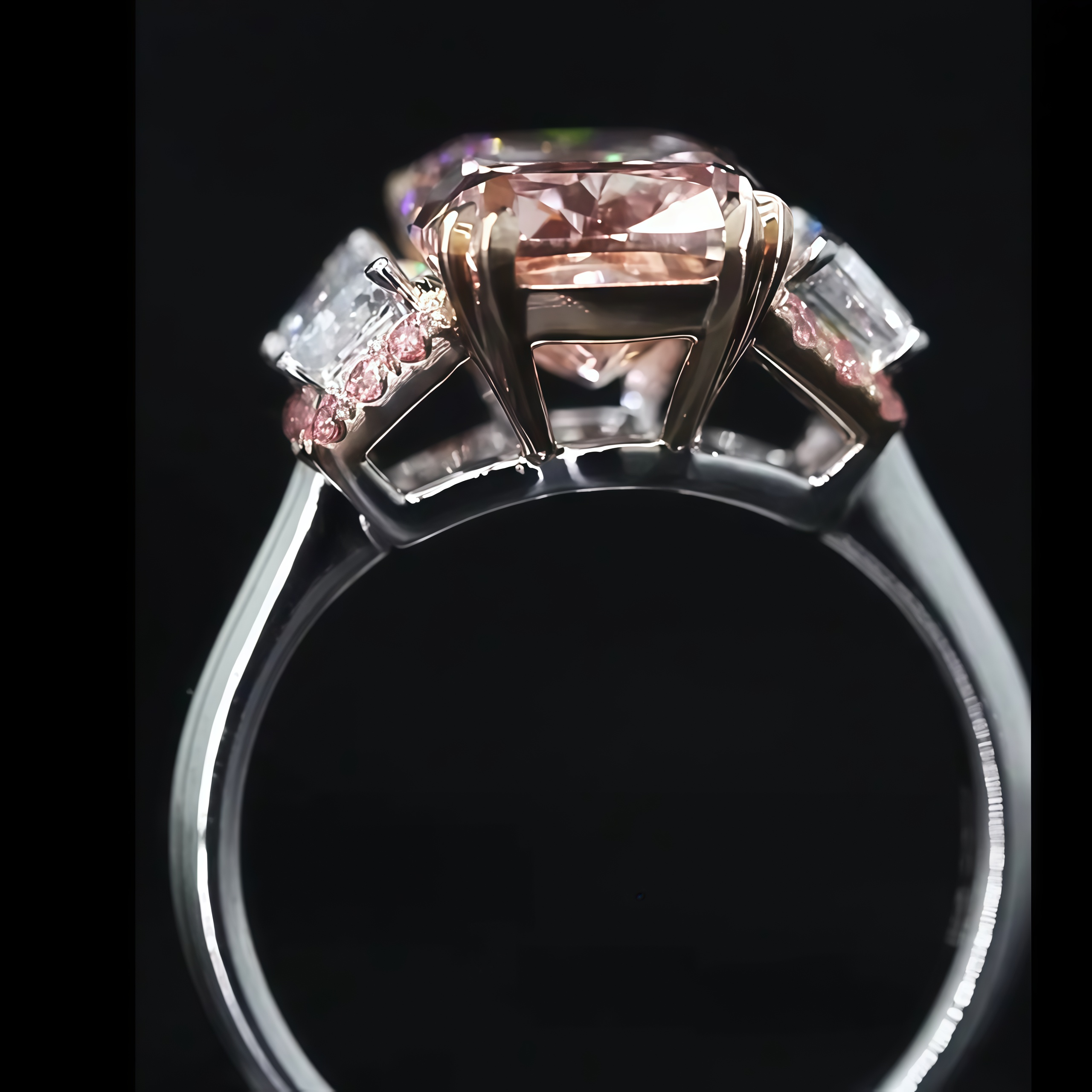 4 Carat Fancy Vivid Pink Cushion Cut Lab Grown Diamond Ring 18K Gold