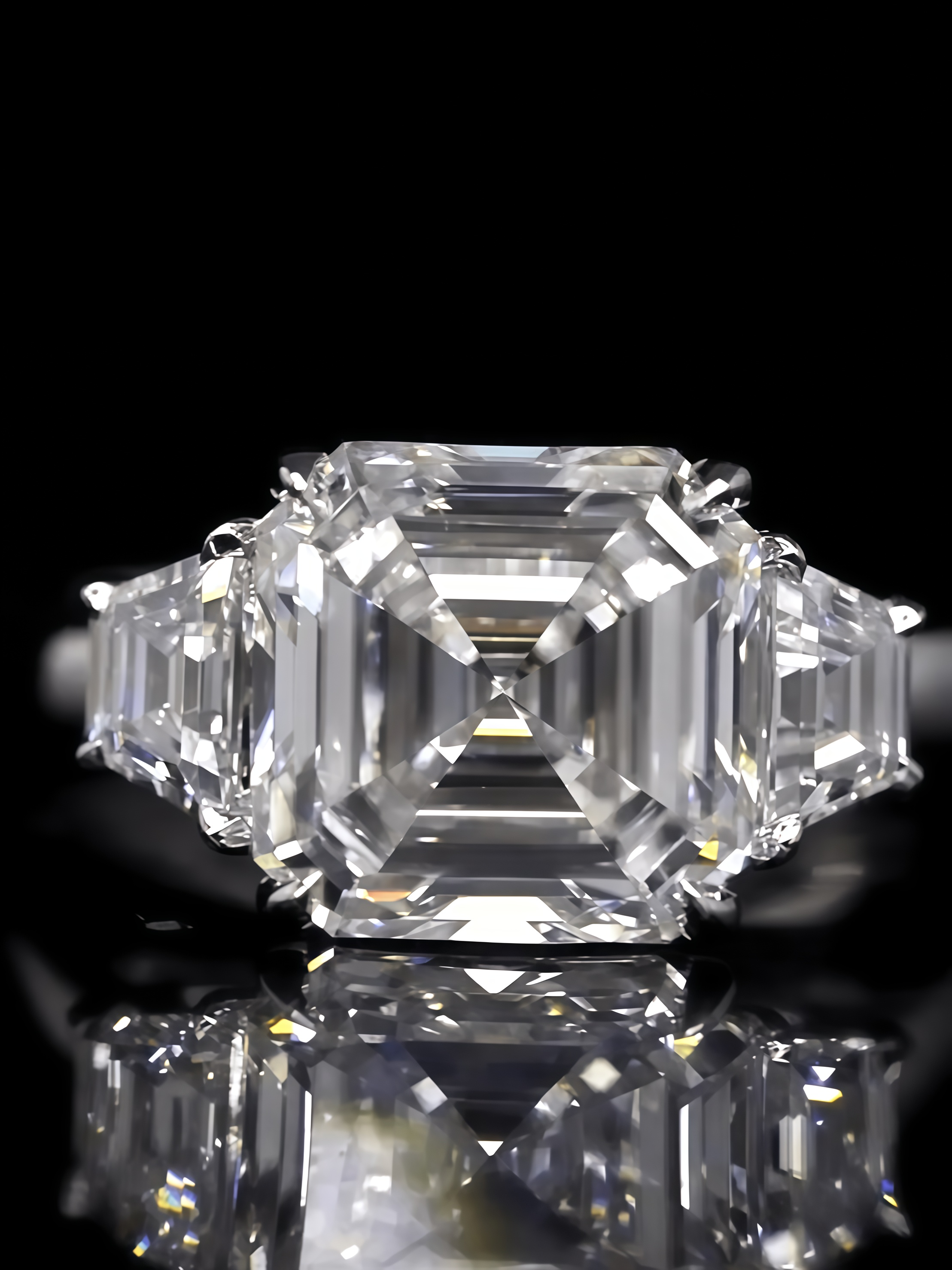 5 Carat Asscher Cut Lab Diamond Three Stone Ring