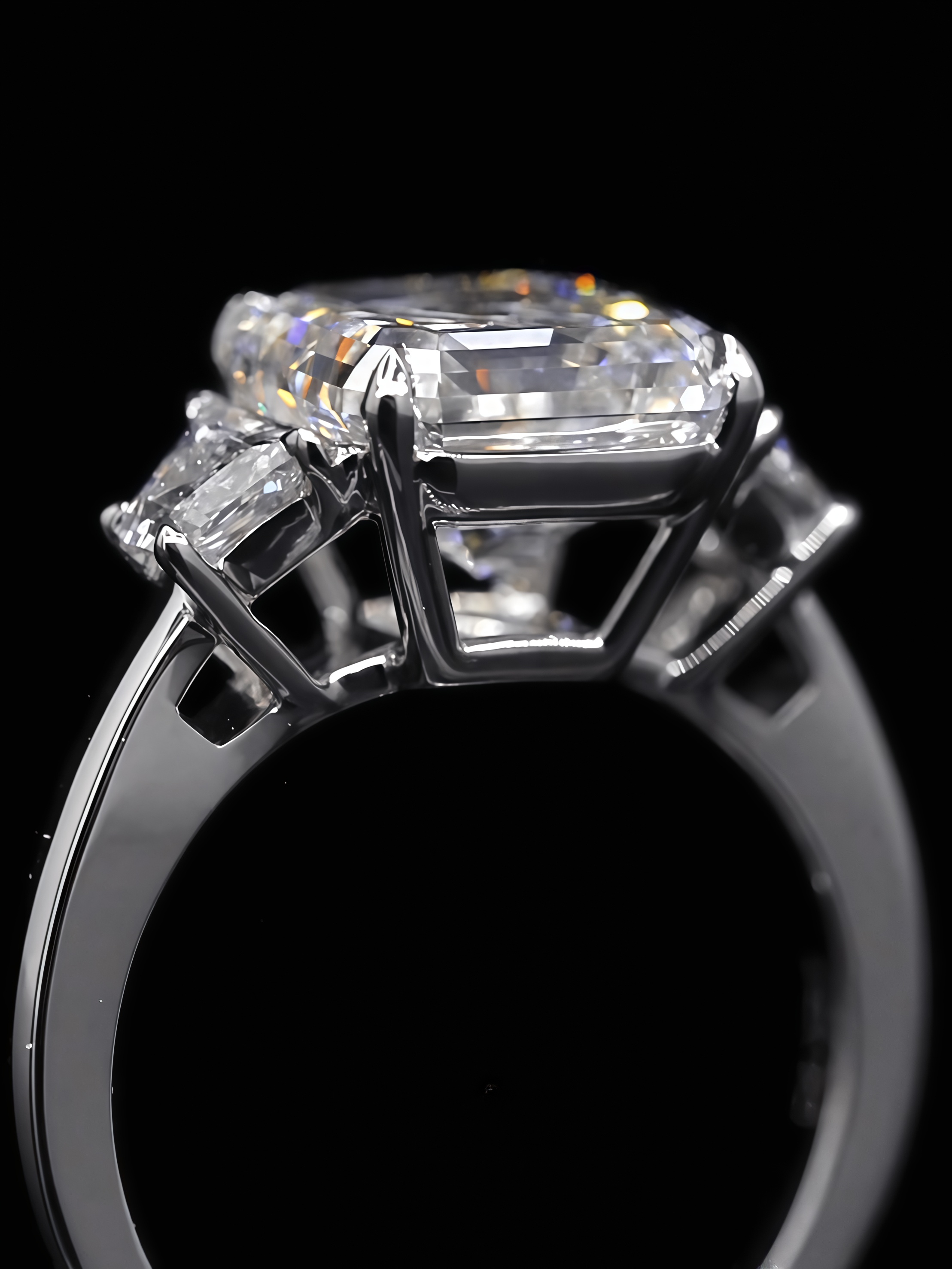 5 Carat Asscher Cut Lab Diamond Three Stone Ring