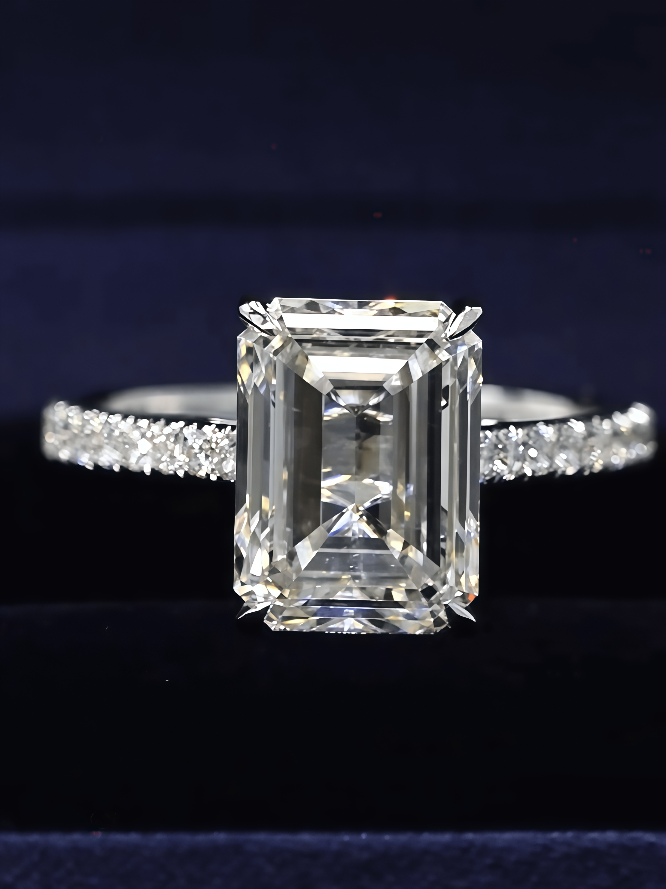 5 Carat Emerald Cut Lab Diamond Pave Engagement Ring 18K Gold